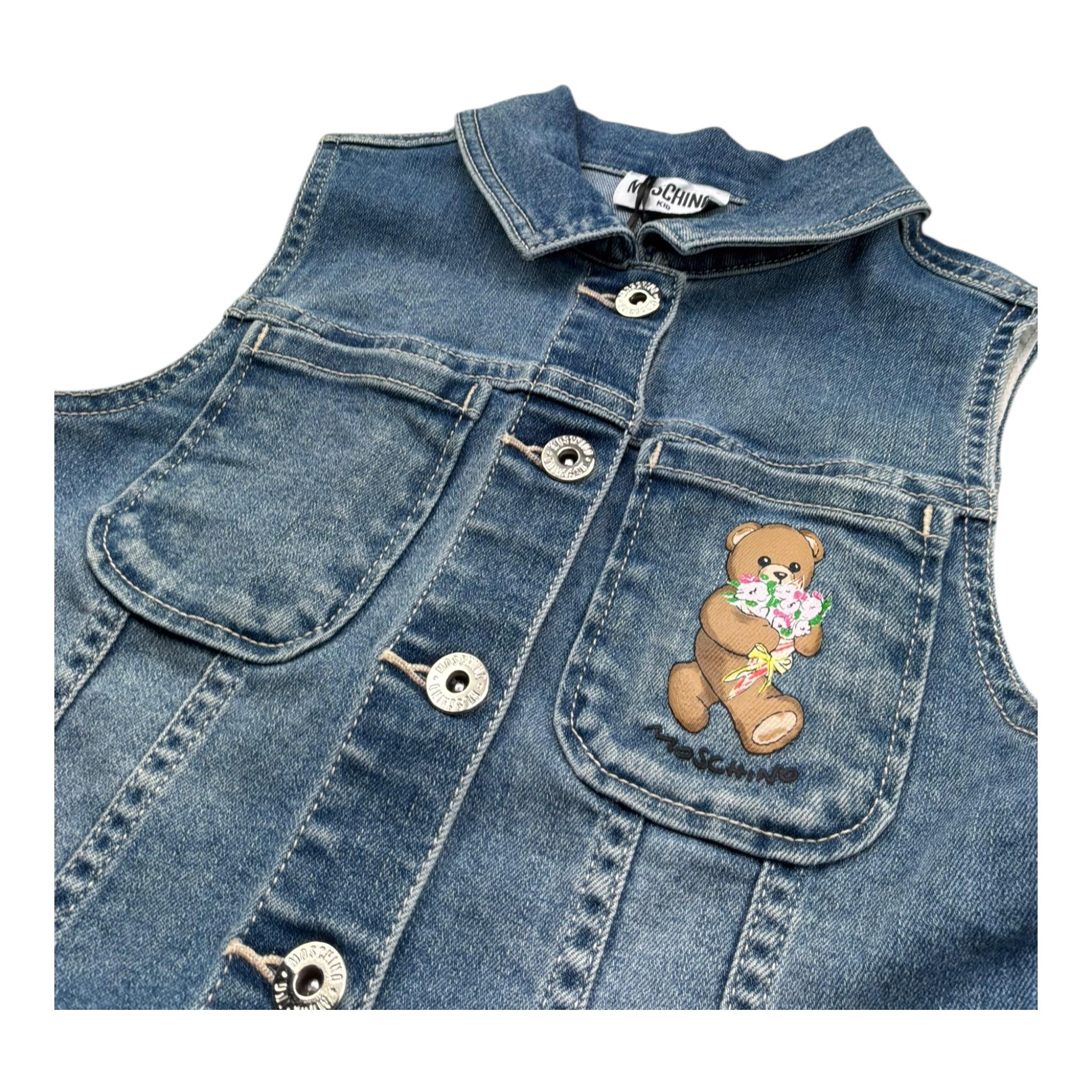 Moschino Giubbino Smanicato In Denim Tinta Unita per Bambina HDN002 BLU MOSCHINO 