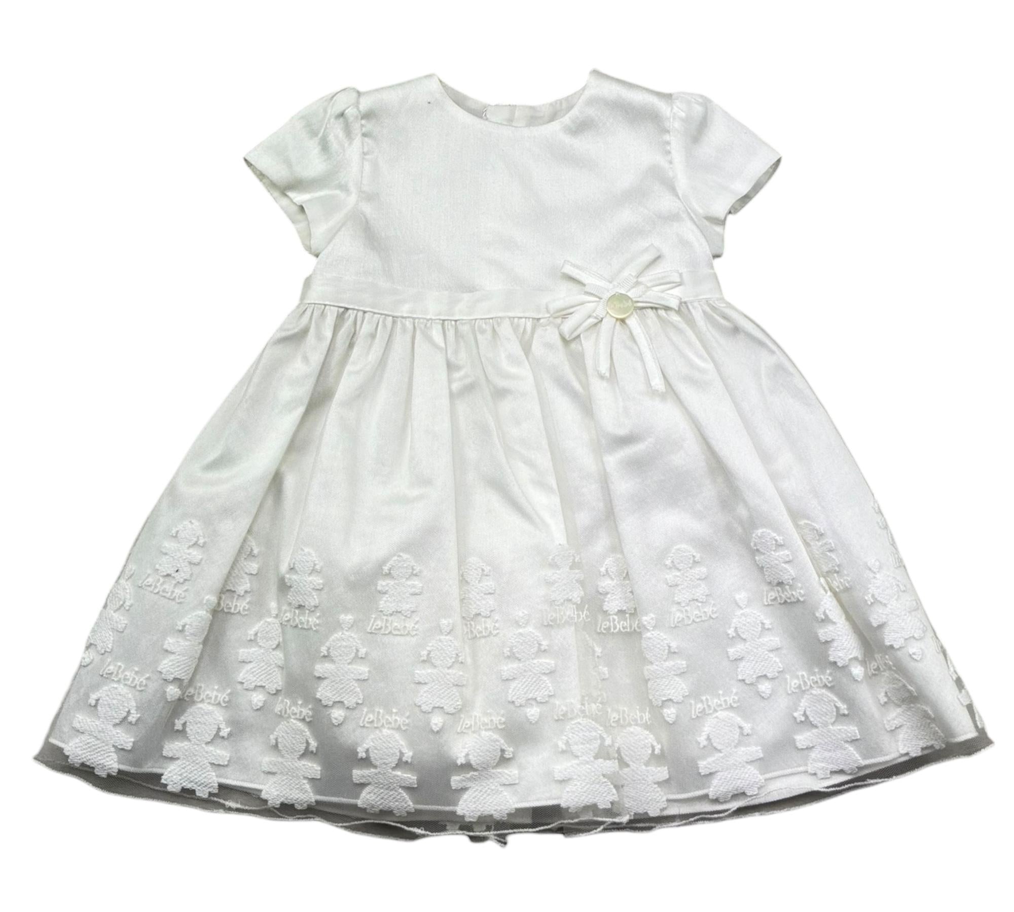 Le Bebe Abito Mezza Manica Tinta Unita con Fiocco per Neonata LBG0799 BIANCO LE BEBE 