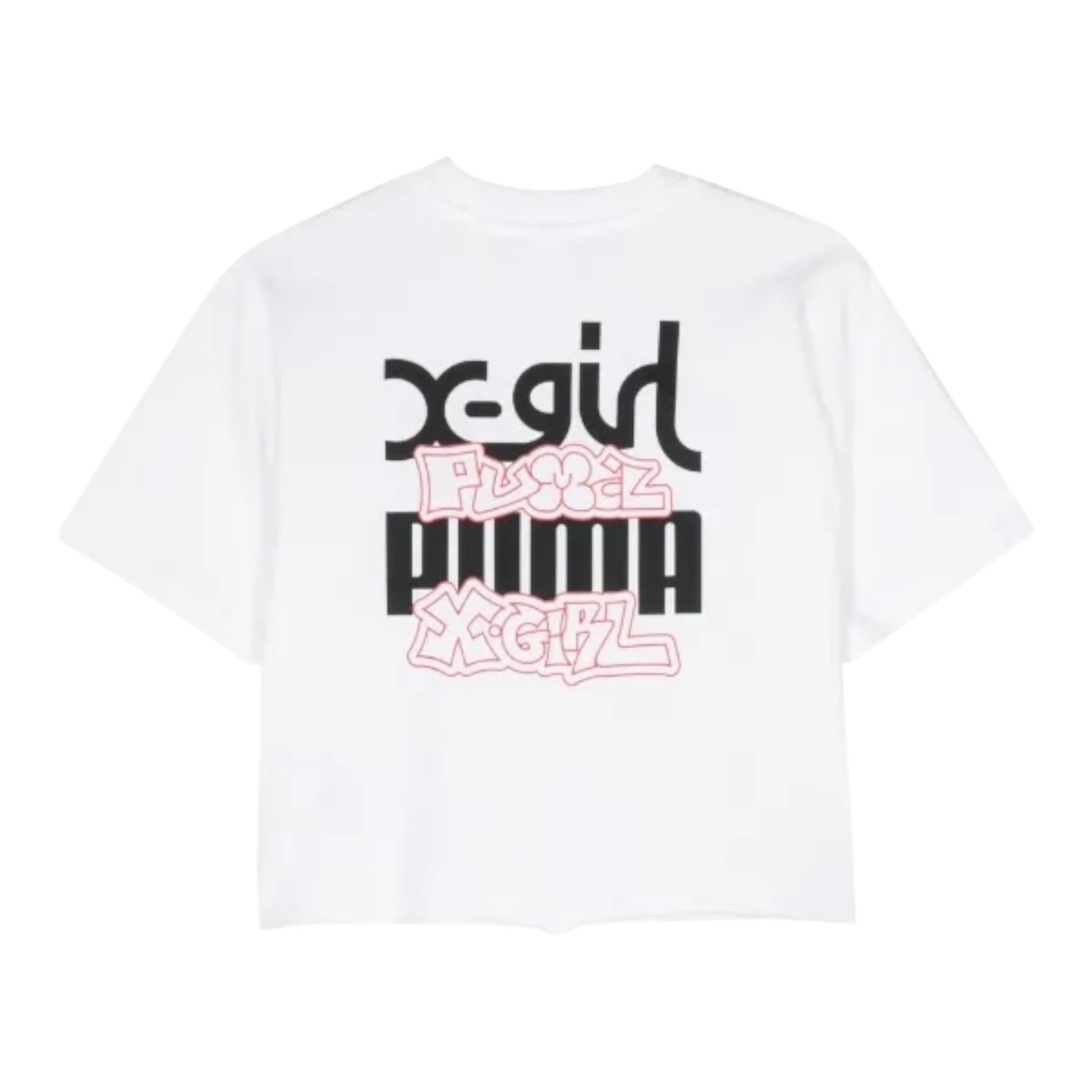 Puma T-Shirt Tinta Unita Girocollo con Logo per Bambina 624723 BIANCO PUMA 