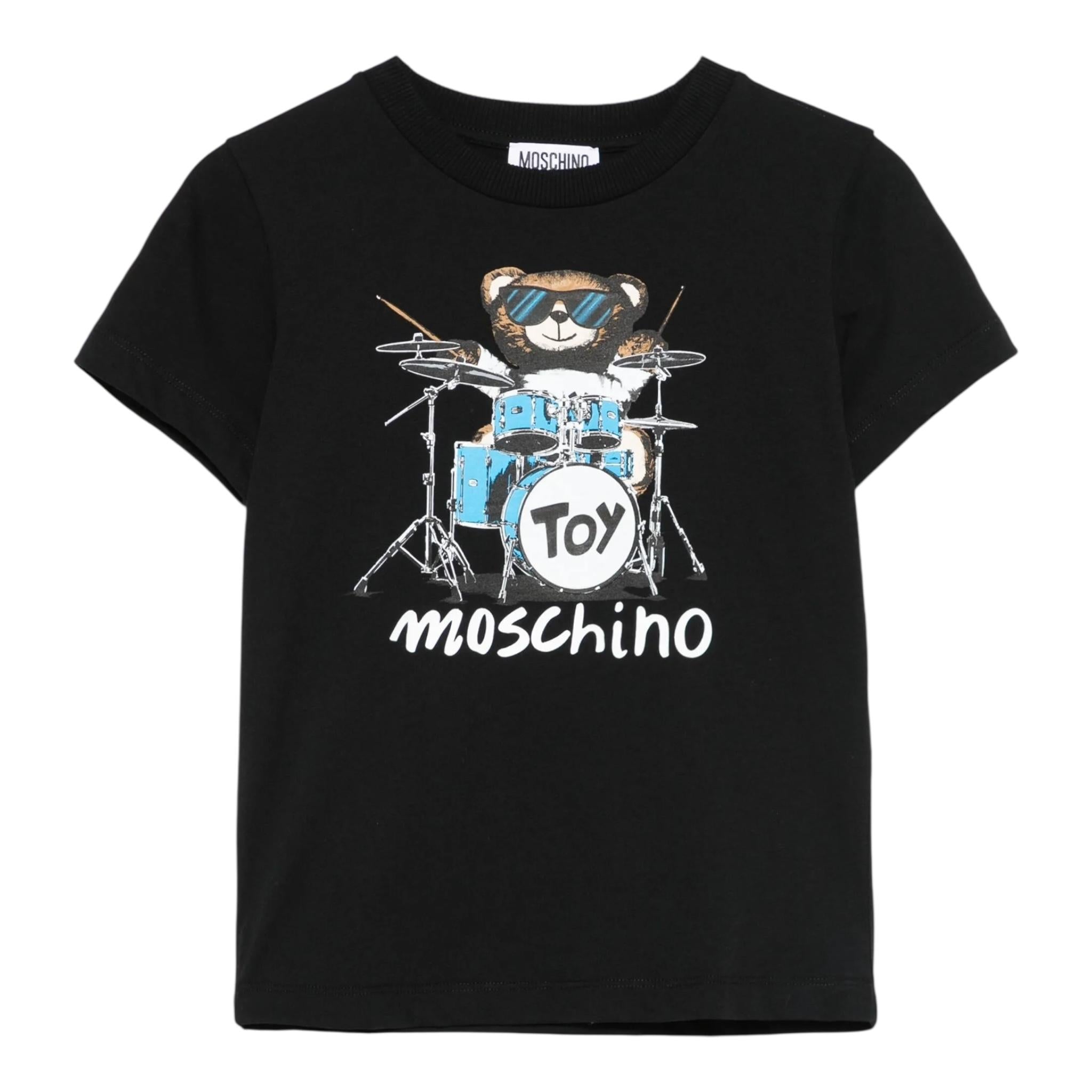 Moschino T-Shirt Girocollo Tinta Unita con Stampa per Bambino H8M04K NERO MOSCHINO 