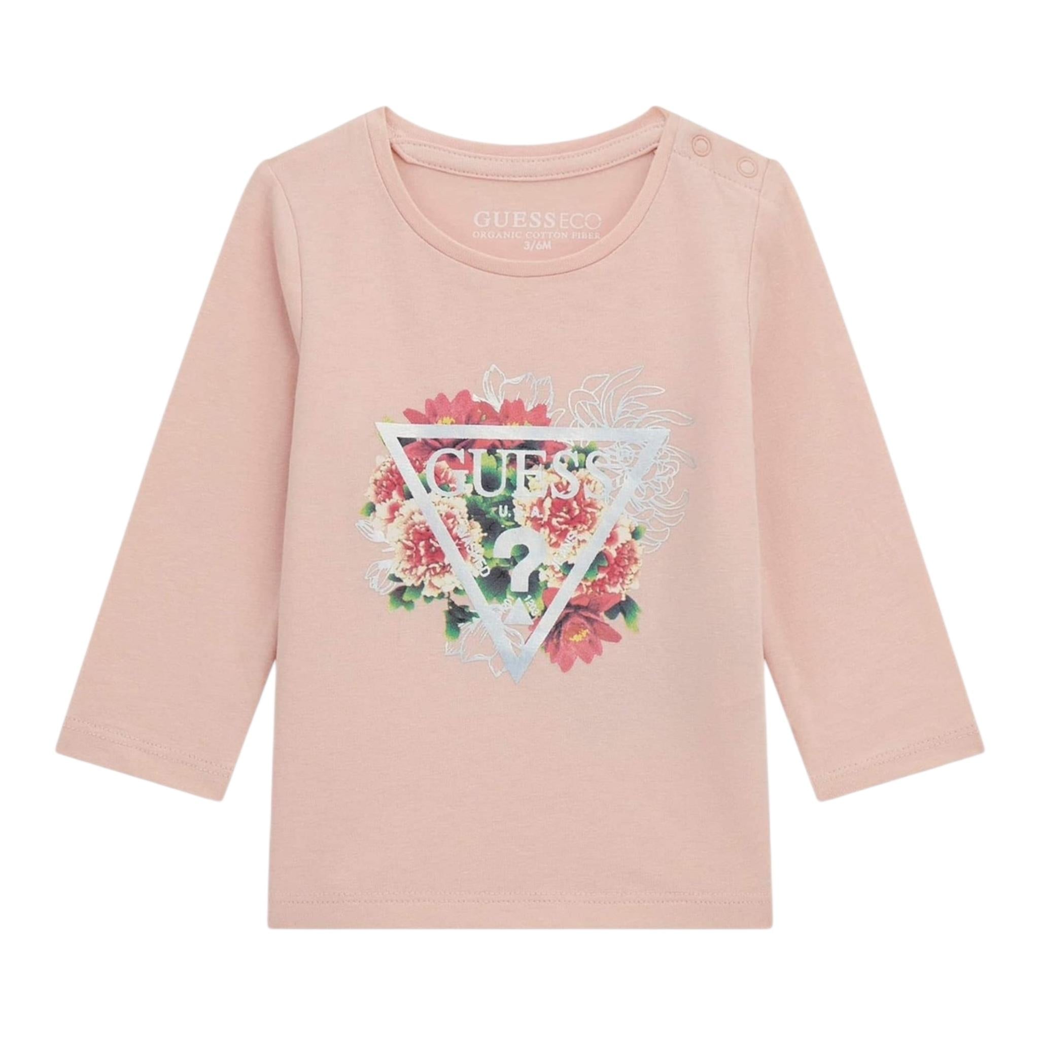 GUESS shirt girocollo tinta unita con stampa in contrasto  Rosa per Neonata A4I05K6YW4 ROSA GUESS 