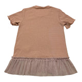 Caffe' D'Orzo T-Shirt Girocollo Tinta Unita Con Tulle Rosa Antico Per Bambina