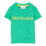 Trussardi T-Shirt Girocollo Tinta Unita con Stamapa Logo Verde per Neonato