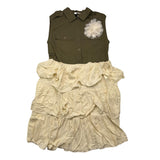 Dixie Abito Giromanica Bicolore Con Balze Verde Per Bambina