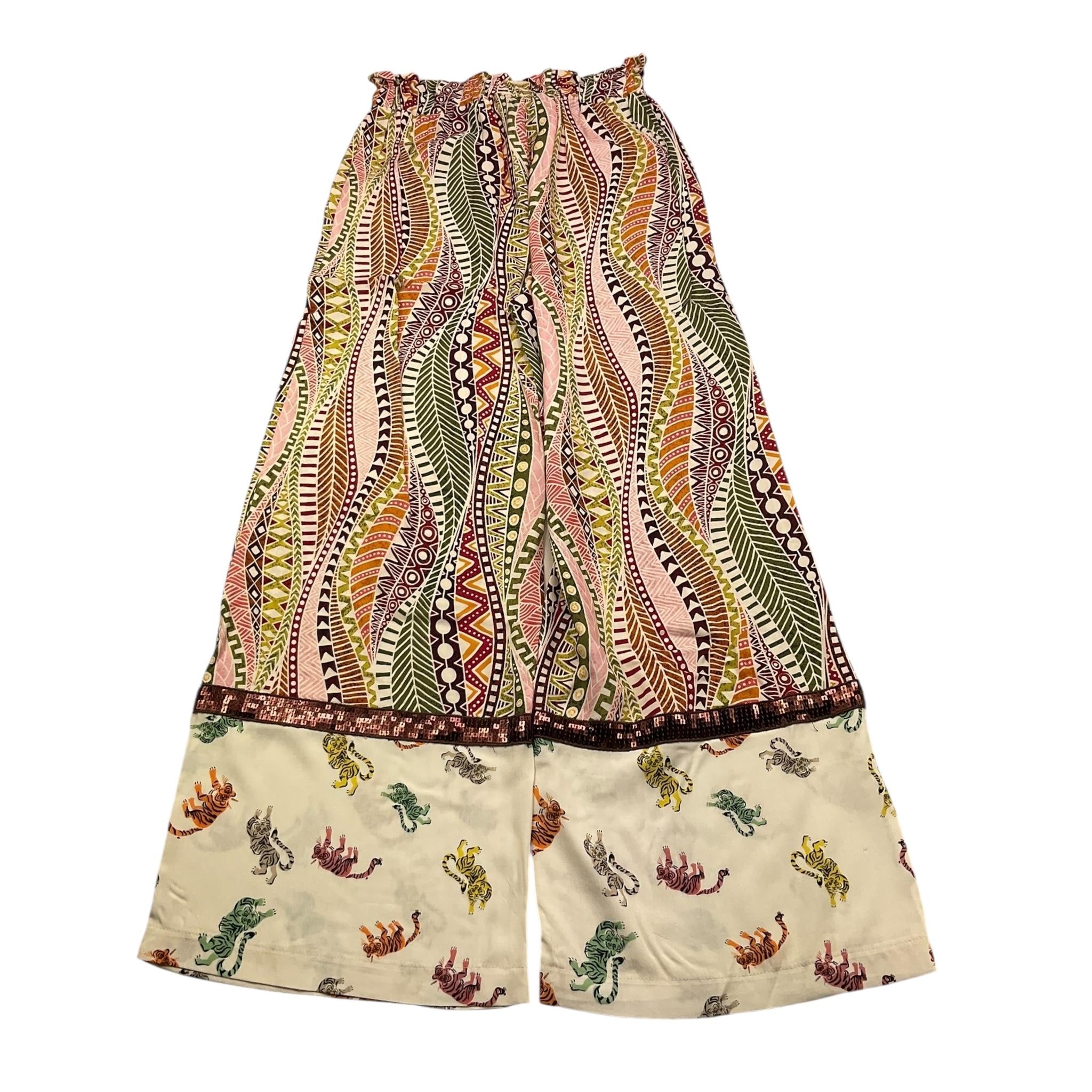 Dixie Pantalone Tinta Unita con Fantasia Modello A Palazzo per Bambina PE67364G74 PANNA DIXIE 