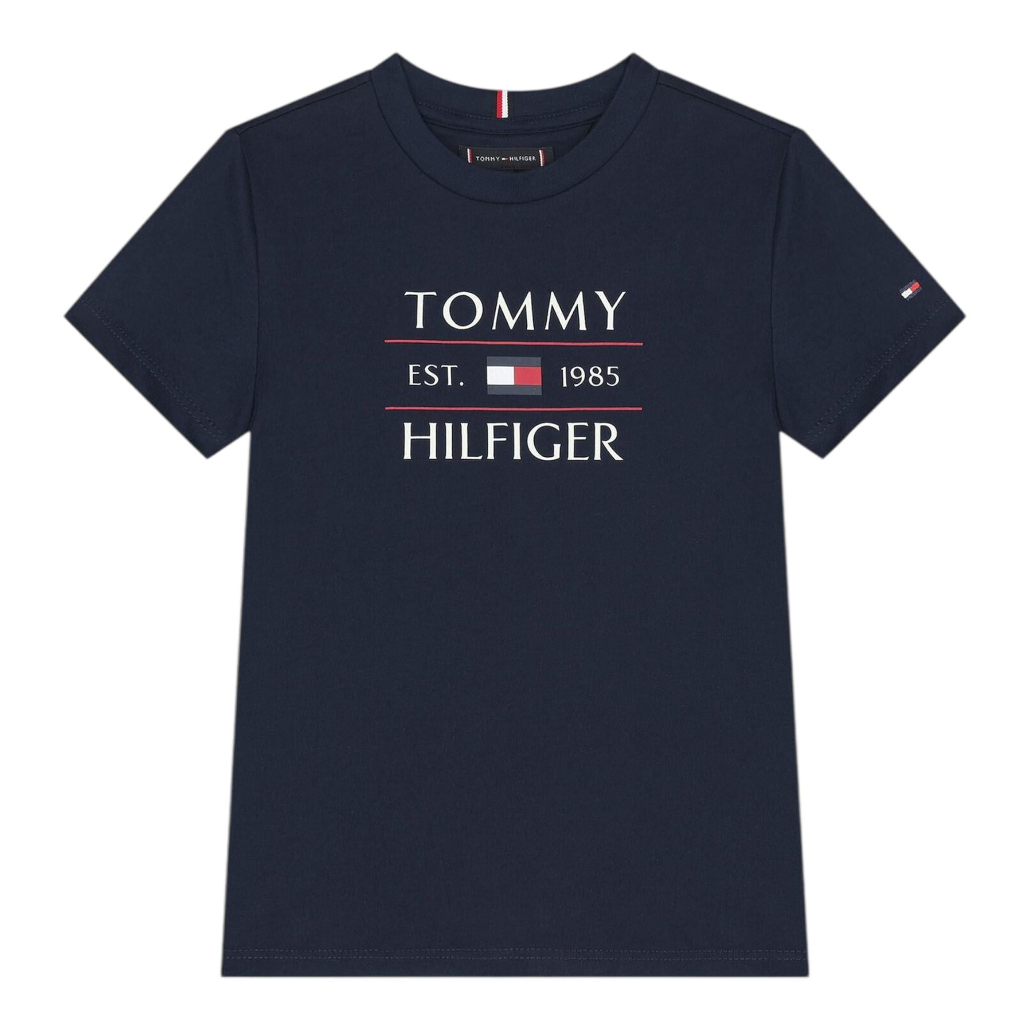 Tommy Hilfiger T-Shirt Girocollo Tinta Unita con Logo per Bambino KB0KB09538 BLU TOMMY HILFIGER 