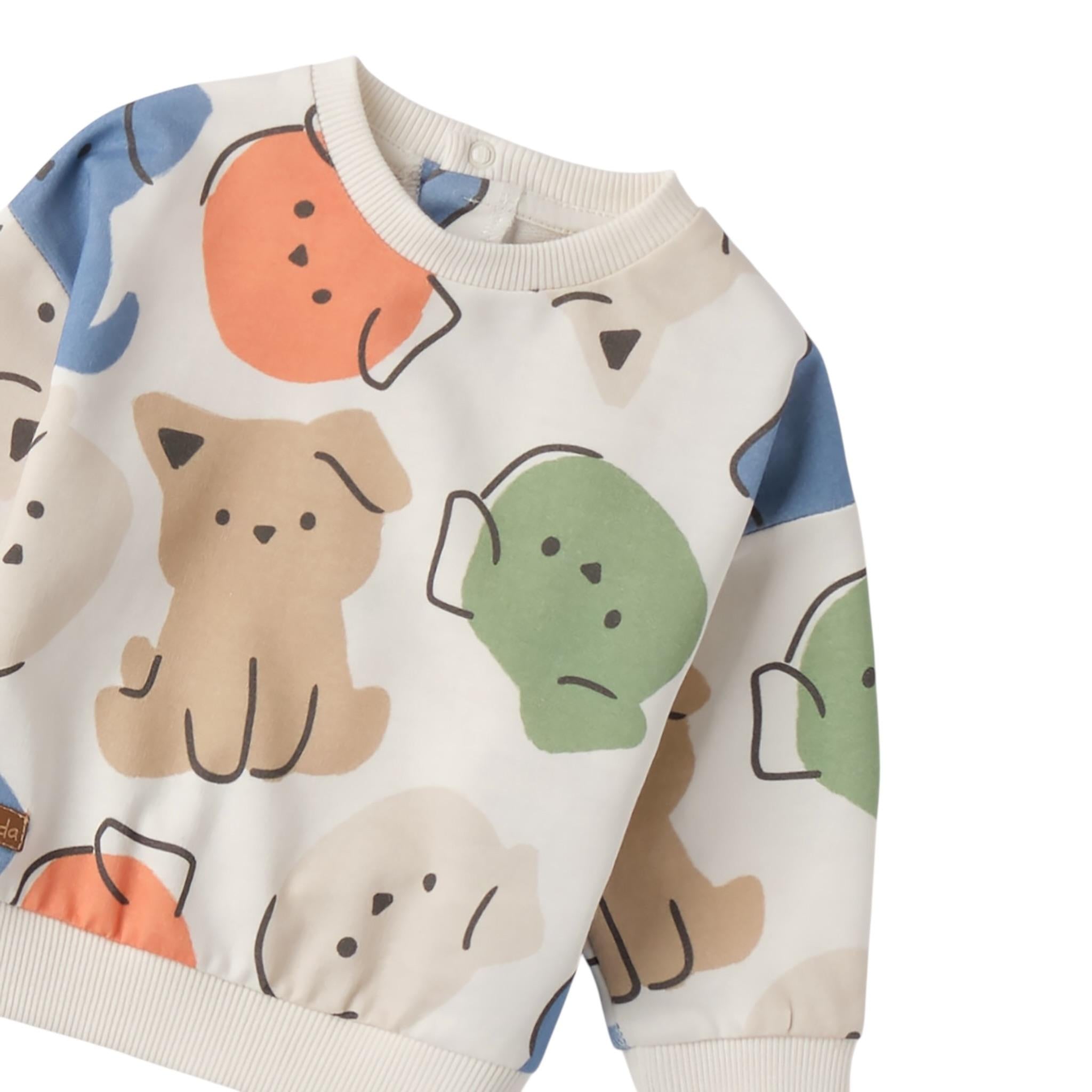 Mini Banda Felpa Girocollo Tinta Unita con Stampa per Neonato 3B630 BIANCO MINI BANDA 