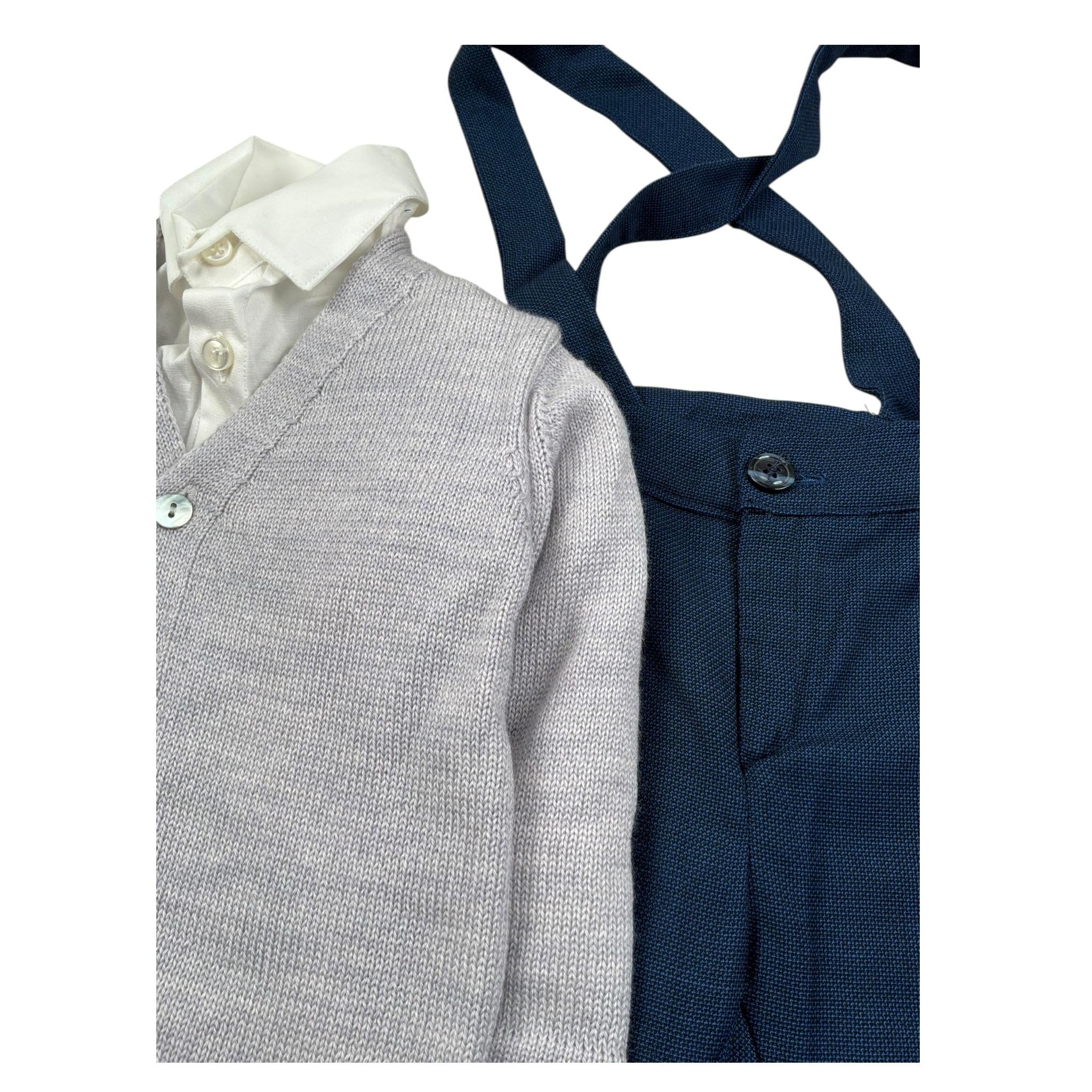 Bramante Completo 4 Pezzi Camicia-Cardigan-Pantalone-Papillon per Neonato DARIO BLU BRAMANTE 