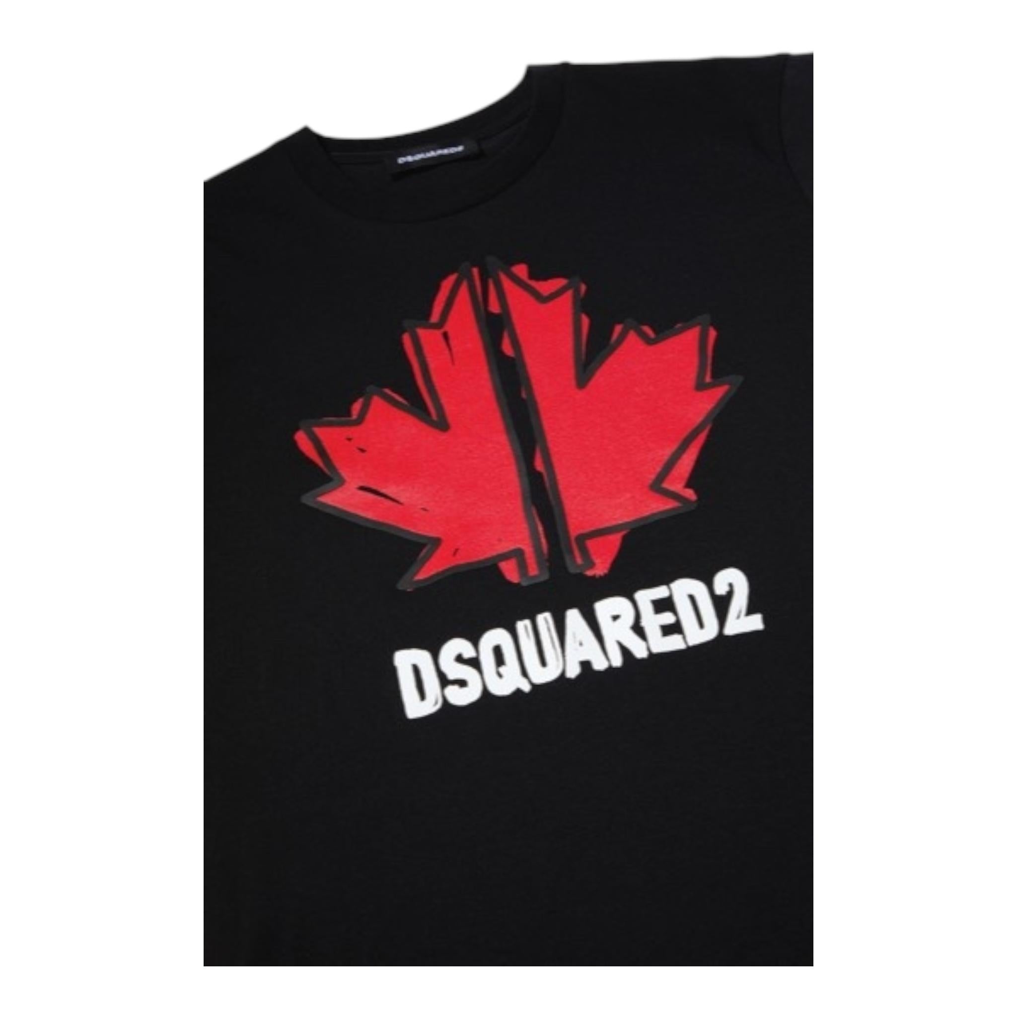 Dsquared2 T-Shirt Girocollo Tinta Unita con Stampa per Neonato DQ0702N NERO DSQUARED2 