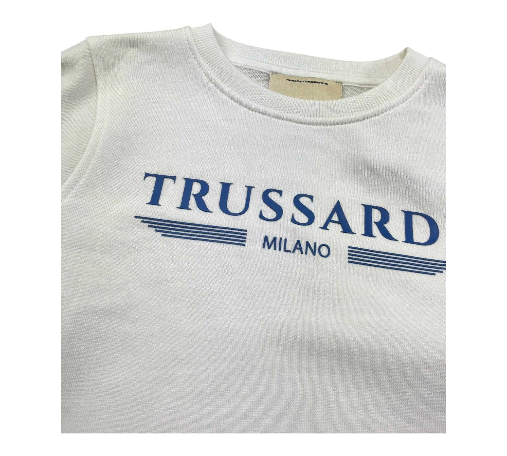 Trussardi Felpa Chiusa Girocollo Tinta Unita con Stampa per Bambino TBP26070FE BIANCO TRUSSARDI 