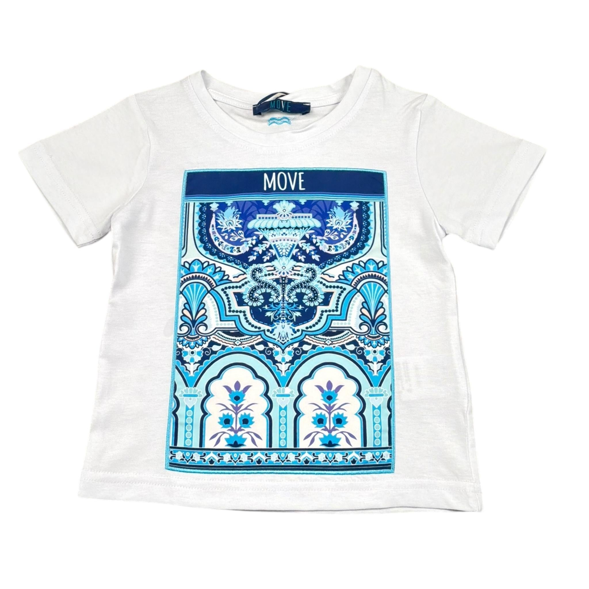 Move T-Shirt Tinta Unita Girocollo con Stampa per Neonato PRINTBIAN BIANCO MOVE 