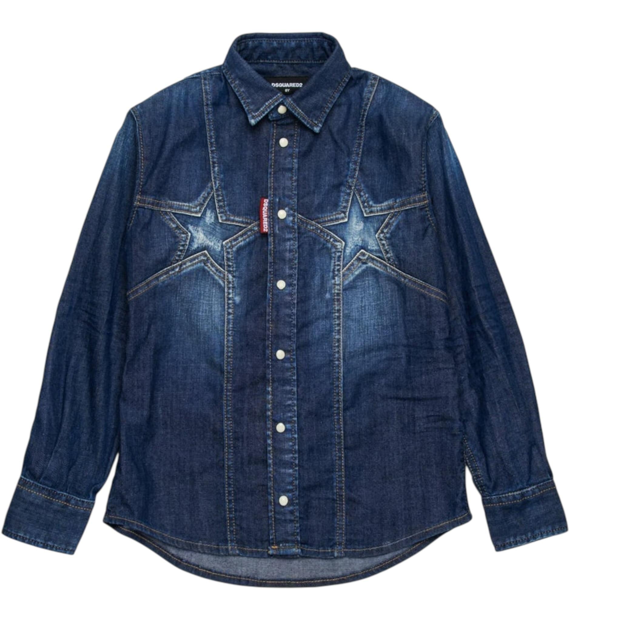Dsquared2 Camicia In Denim Manica Lunga Tinta Unita per Bambino DQ2831X BLU DSQUARED2 