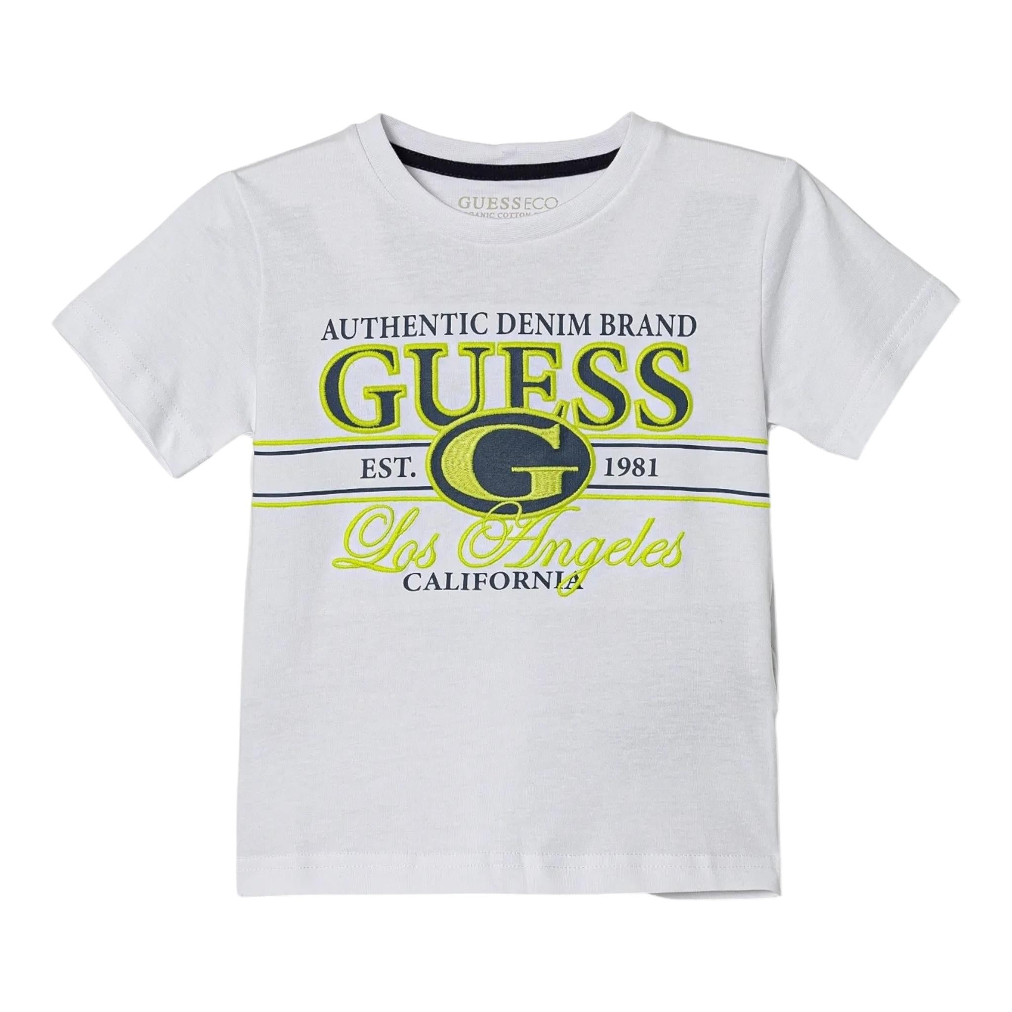 Guess T-Shirt Girocollo Tinta Unita con Stampe per Neonato N5RI23K8HM4 BIANCO GUESS 