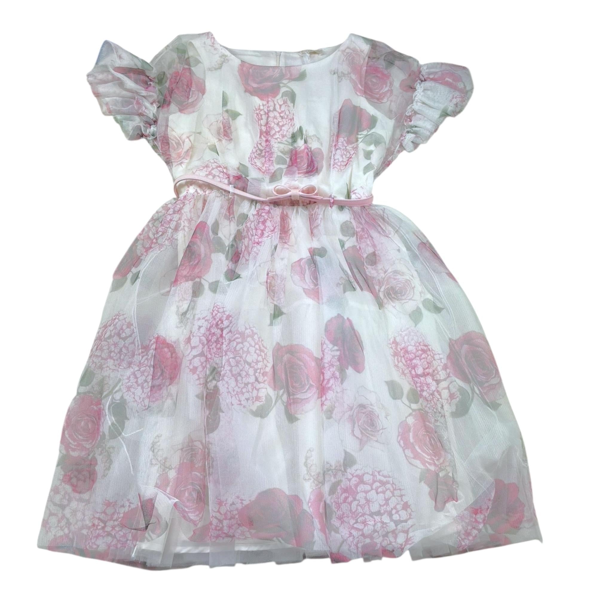 Monnalisa Abito Tinta Unita con Fantasia Fiori per Bambina 797904 BIANCO MONNALISA 