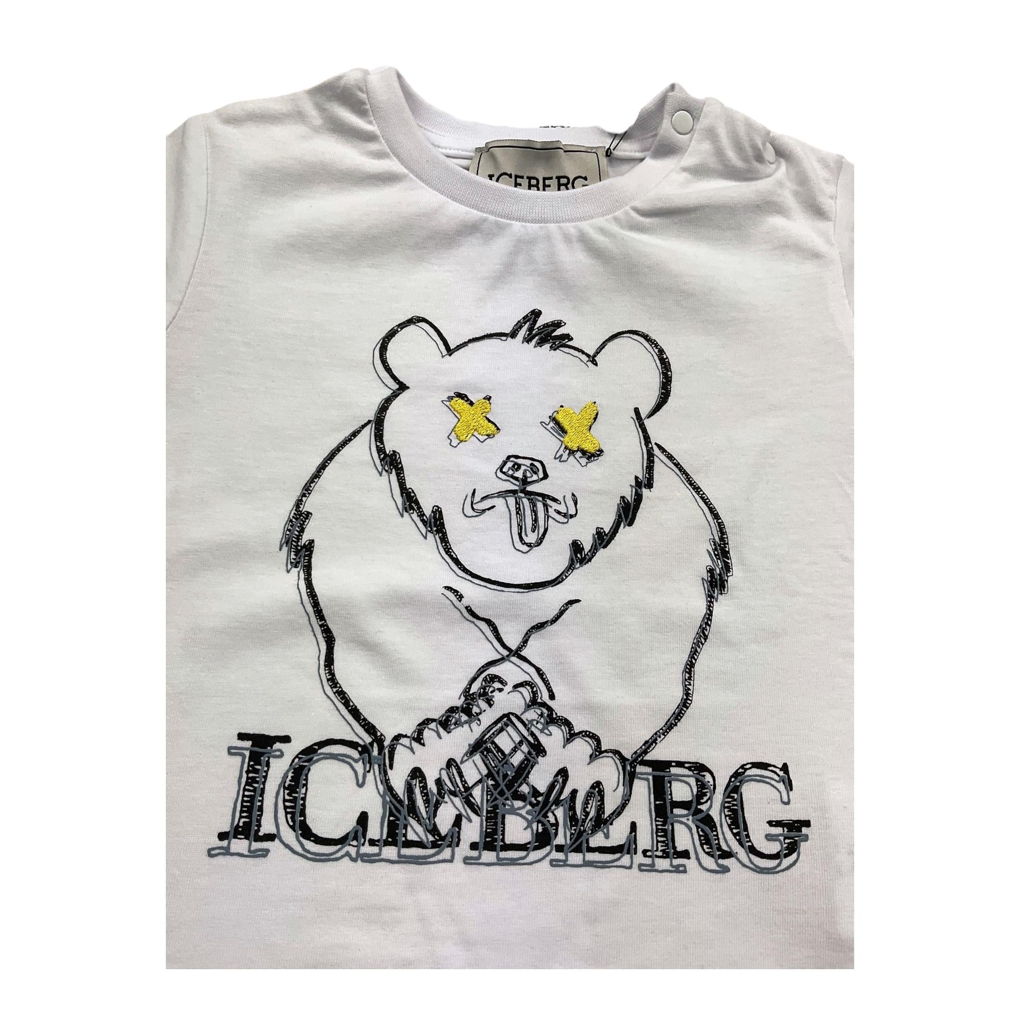 Iceberg T-Shirt Girocollo Tinta Unita con Stampe In Contrasto per Neonato TSICE5106B BIANCO ICEBERG 