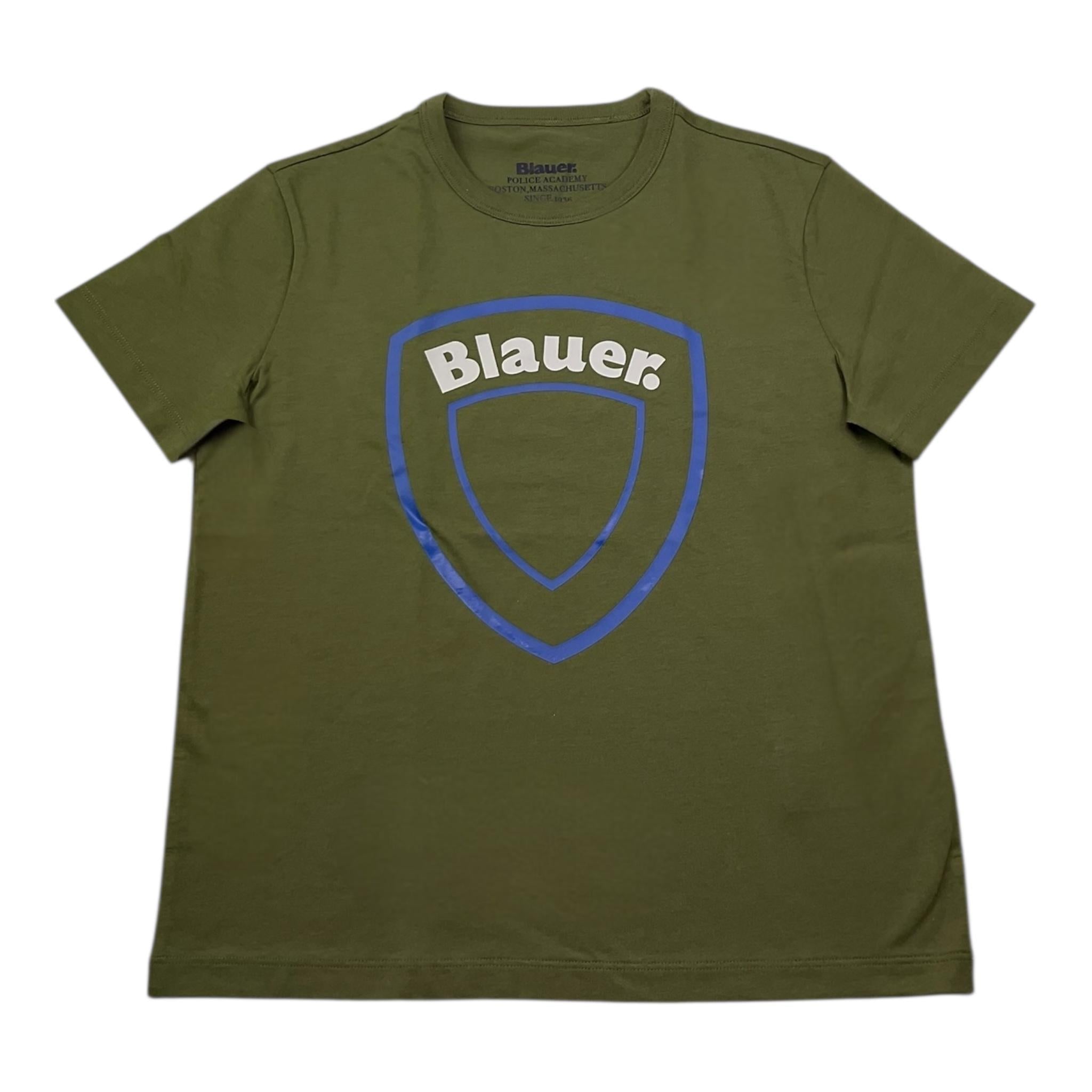 Blauer T-Shirt Girocollo Tinta Unita con Logo per Bambino 25SBLKH02508 VERDE BLAUER 