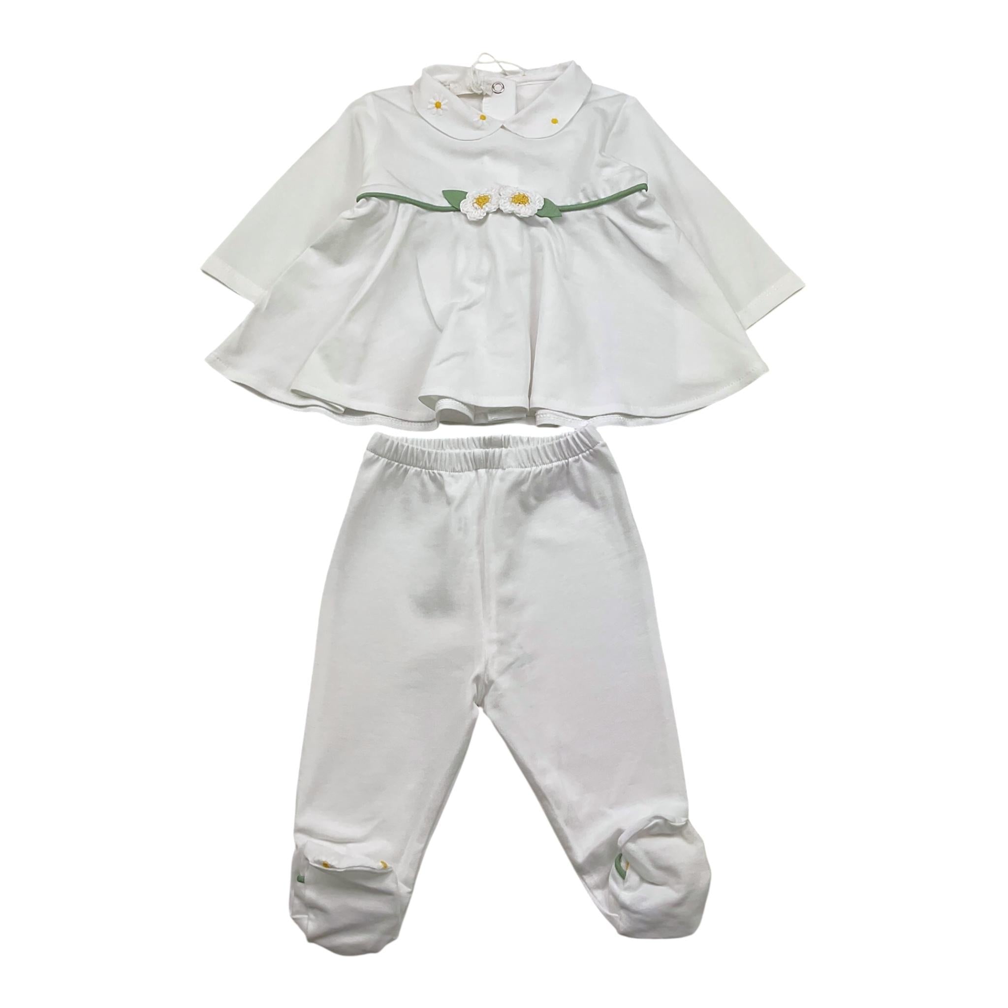 Ninnaoh Completo 2 Pezzi Shirt-Ghettina Tinta Unita con Applicazioni per Neonata E25C53 BIANCO NINNAOH 