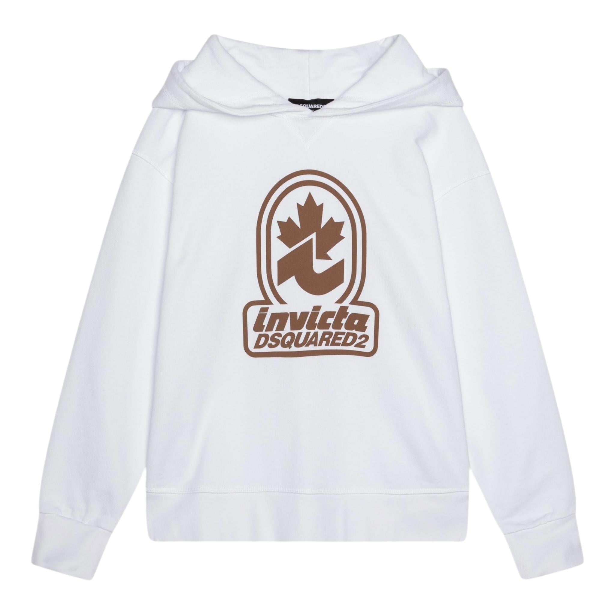 Dsquared2 Felpa Chiusa con Cappuccio Tinta Unita con Stampa,Collaborazione con Invicta per Bambino DQ2907 BIANCO DSQUARED2 