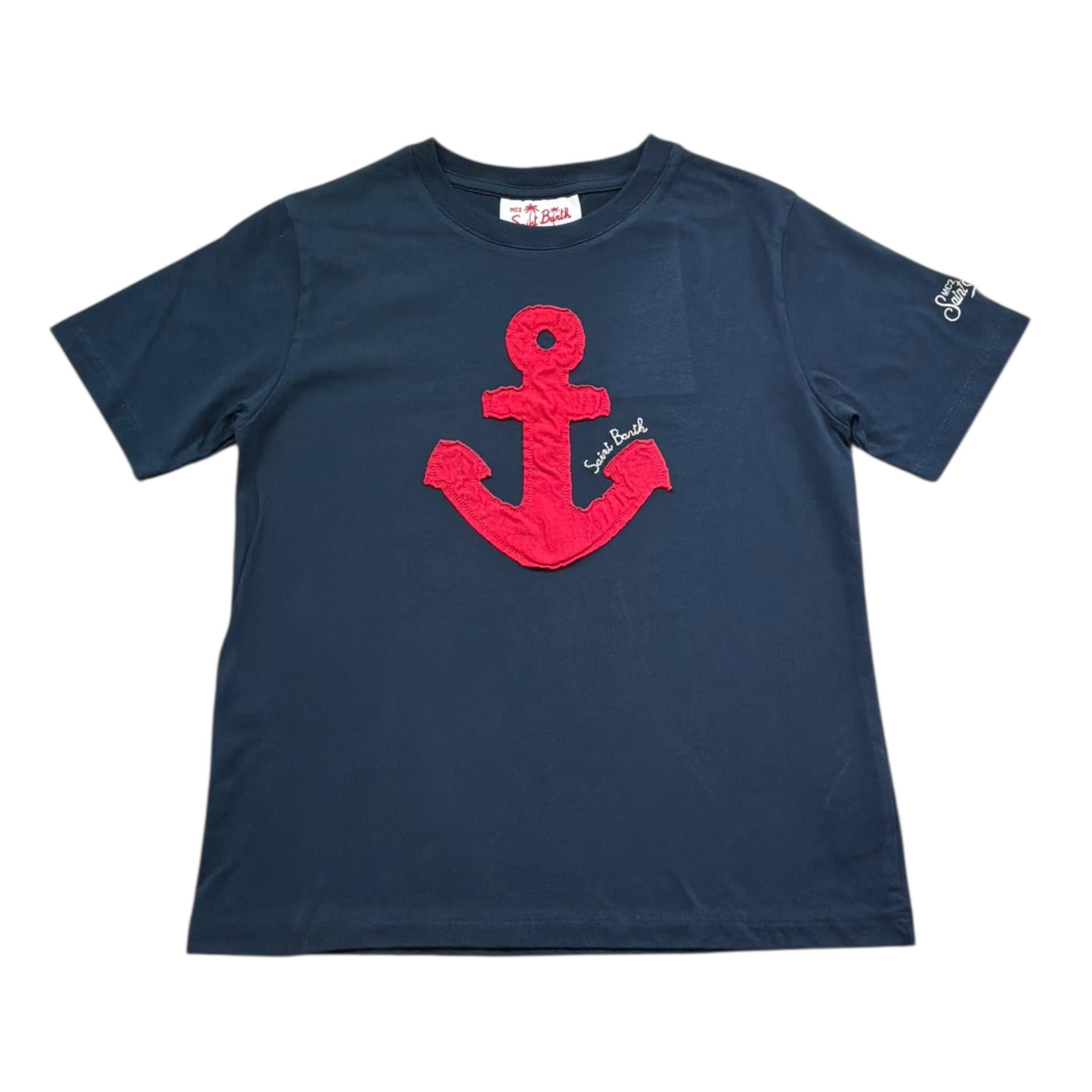 Saint Barth T-Shirt Girocollo Tinta Unita con Stampa per Bambino 01216L BLU SAINT BARTH 