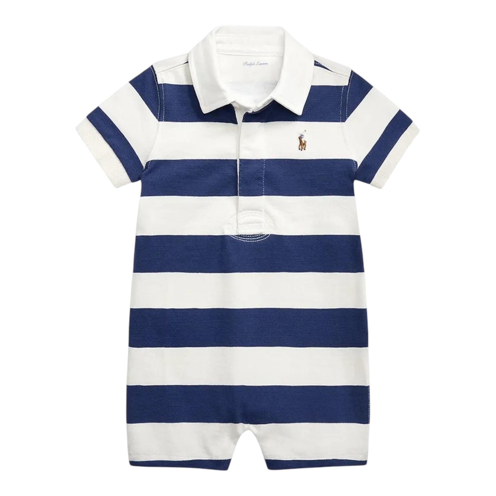 Ralph Lauren Pagliaccetto Bicolore con Fantasia A Righe per Neonato 320735012025 BIANCO/BLU RALPH LAUREN 