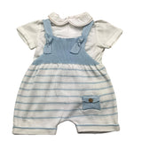 Marlu' Completo 2 Pezzi Camicia-Pagliaccetto Bianco/Azzurro Per Neonato