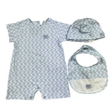 Etro Completo 3 Pezzi Pagliaccetto-Bavetta-Cappello Azzurro Per Neonato
