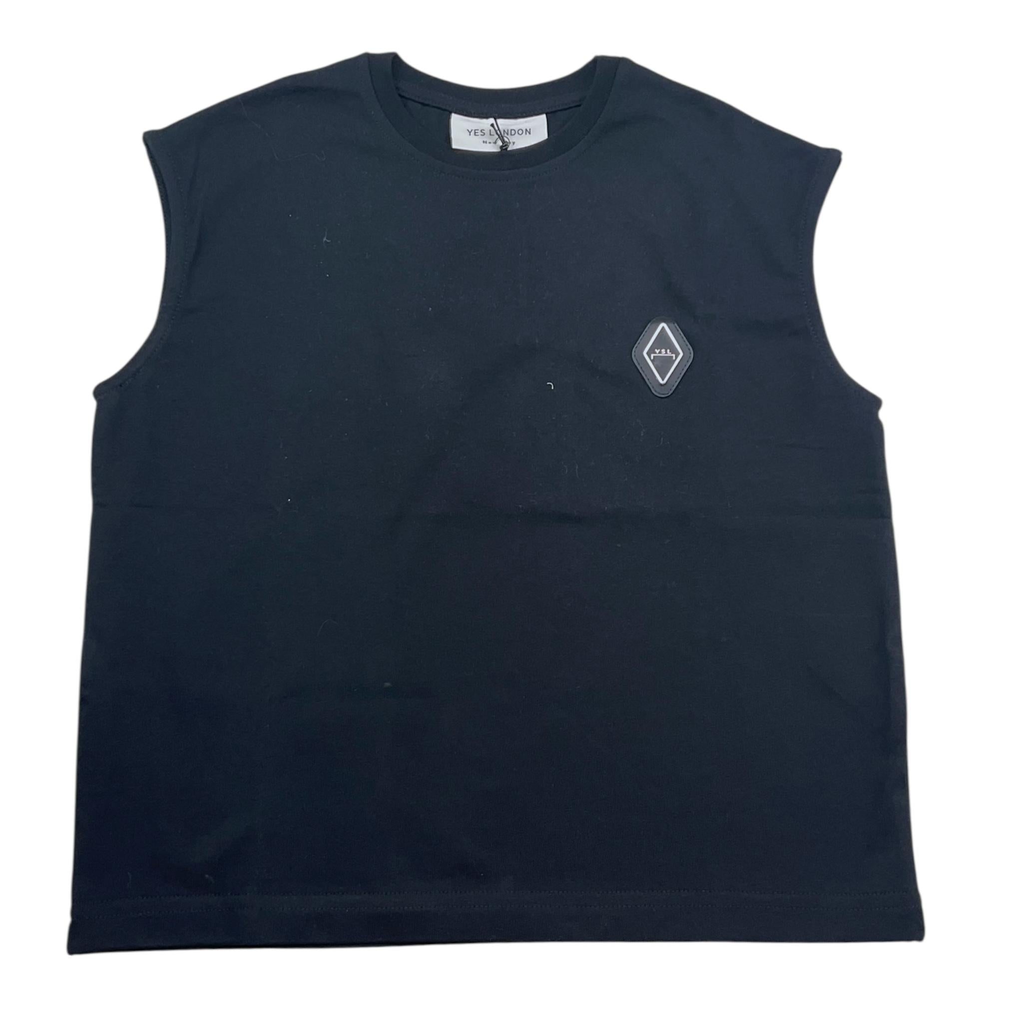 Yes London Canotta Girocollo Tinta Unita con Logo per Bambino JR2138 NERO YES LONDON 