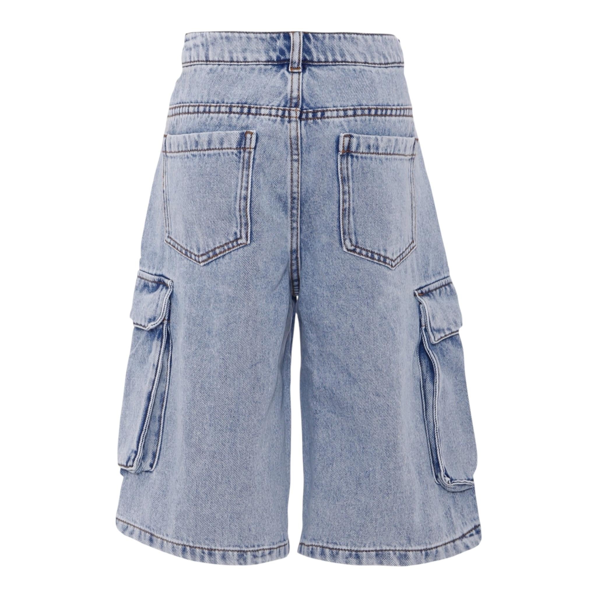 Moschino Bermuda Tinta Unita In Denim con Tasconi per Bambino HUQ023 AZZURRO MOSCHINO 