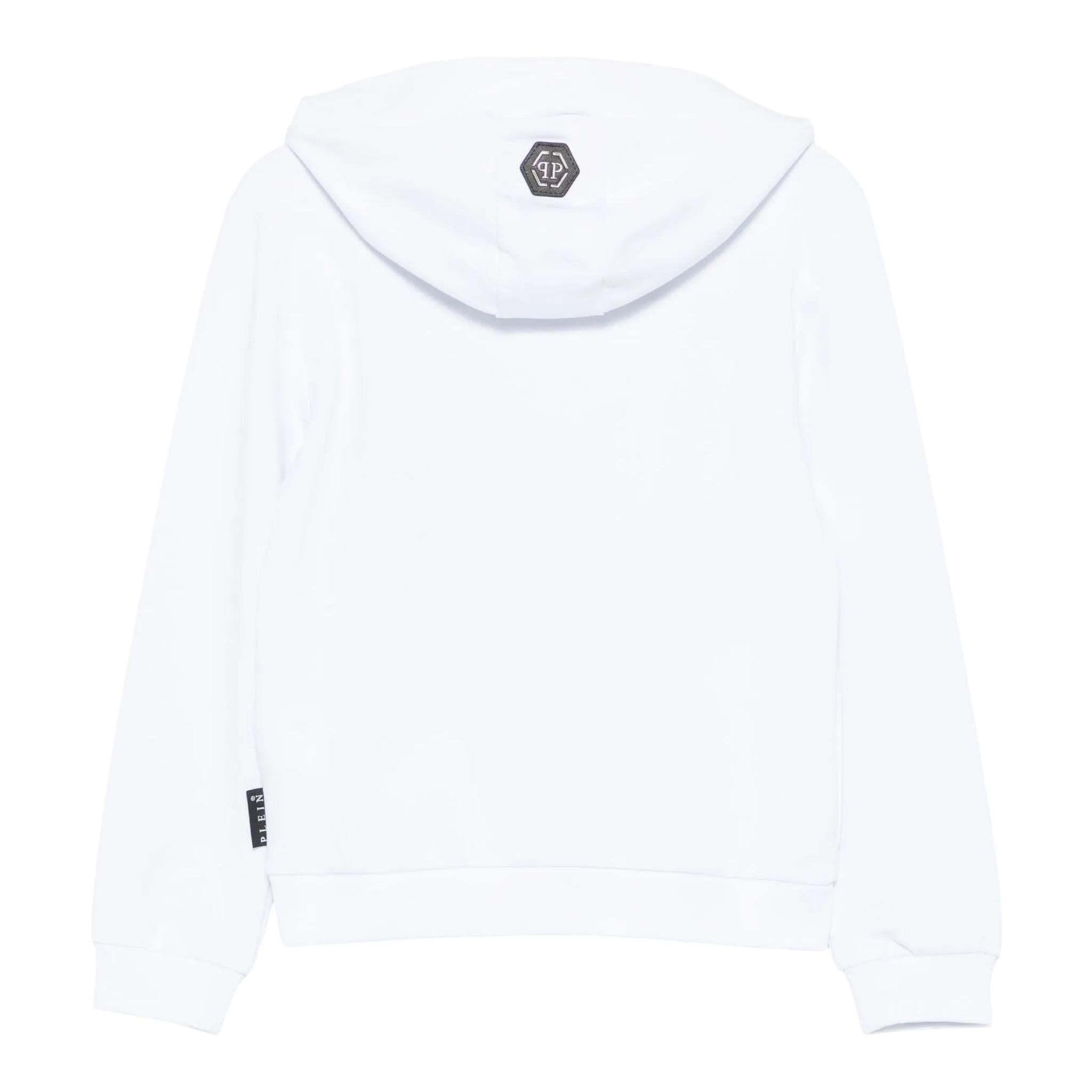 PHILIPPE PLEIN felpa chiusa con cappuccio tinta unita con stampa brillantinata Bianco per Bambino BJB0474 BIANCO PHILIPPE PLEIN 