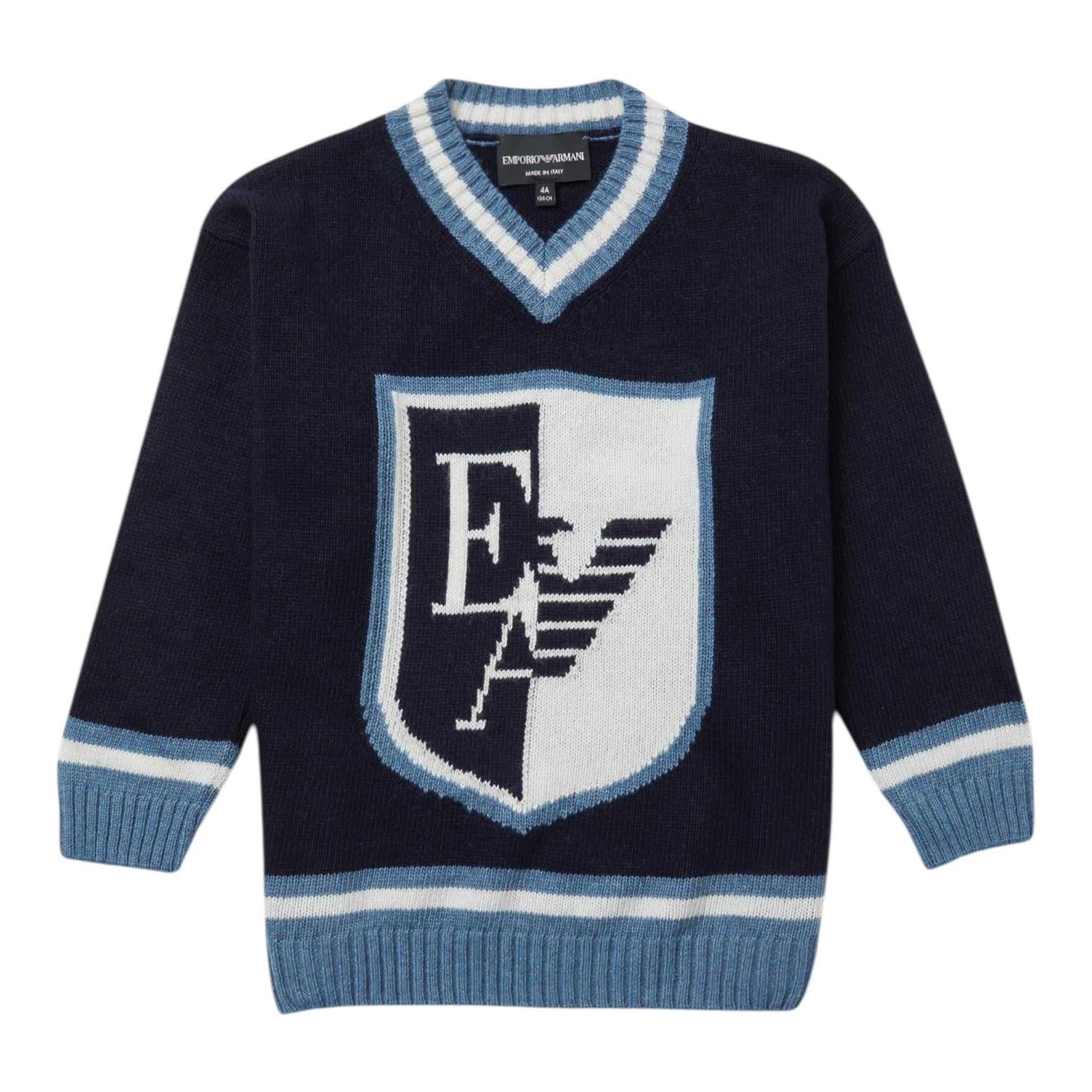 EMPORIO ARMANI maglia scollo a v tinta unita con logo Blu per Bambino 6L4M50 BLU EMPORIO ARMANI 