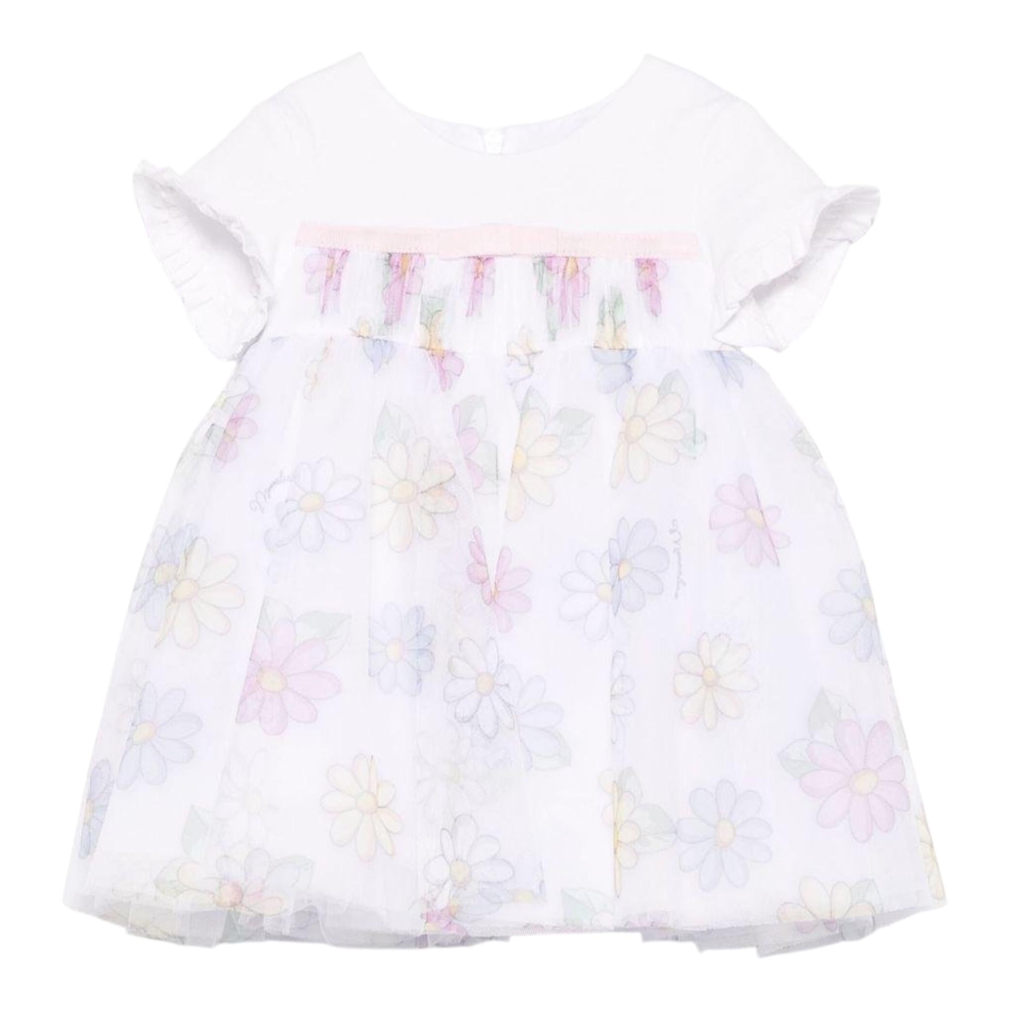 Monnalisa Abito Mezza Manica con Gonna Tulle per Neonata 31E906 BIANCO MONNALISA 