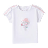 Mini Banda T-Shirt Girocollo Tinta Unita Con Stampa In Contrasto Bianco Per Neonata