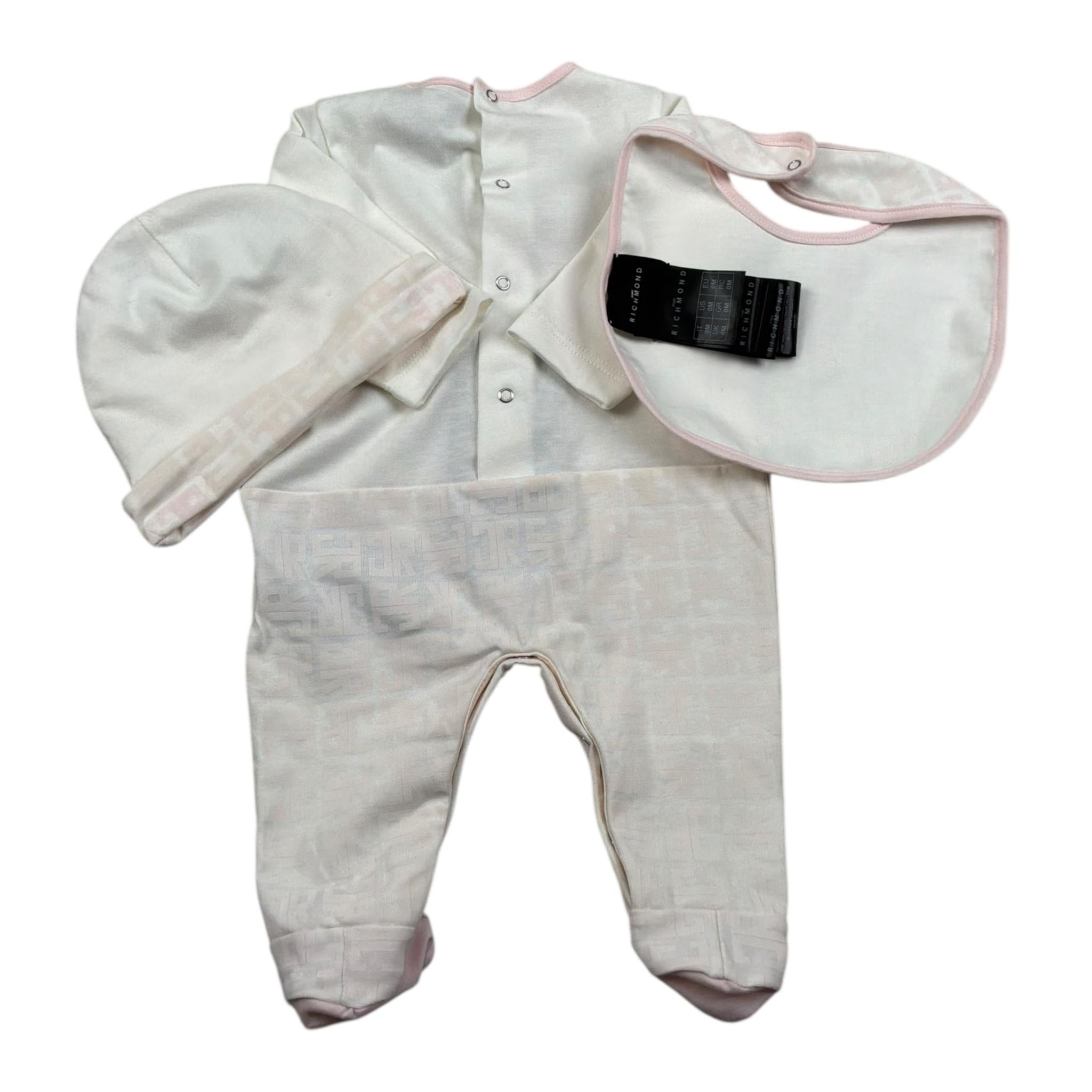 John Richmond Set Tutina-Cappello-Bavette Bicolore per Neonata RLP26001TUA BIANCO/ROSA JOHN RICHMOND 