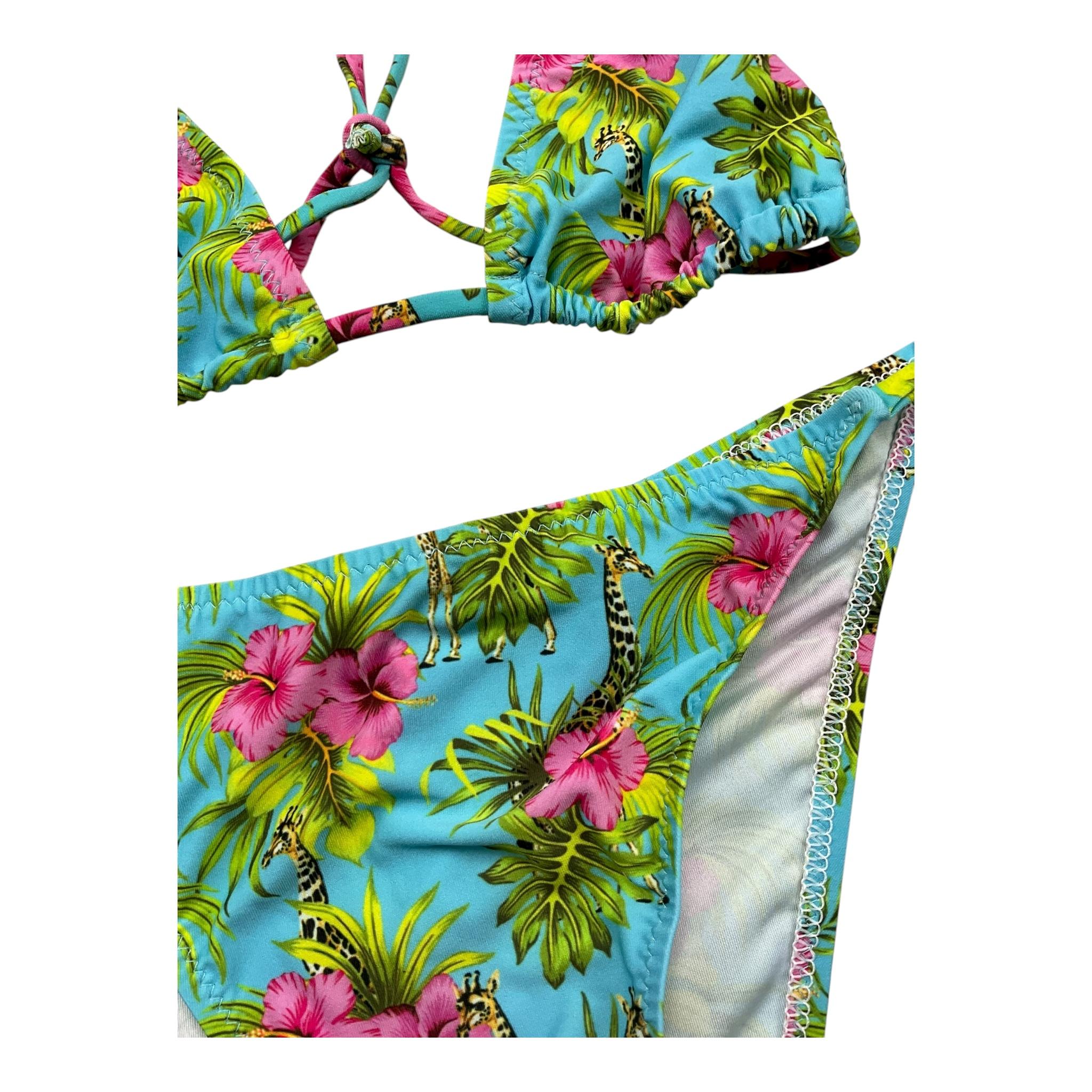 Matinée Costume 2 Pezzi Triangol-Slip Tinta Unita con Fantasia per Bambina CC1041 AZZURRO MATINÉE 