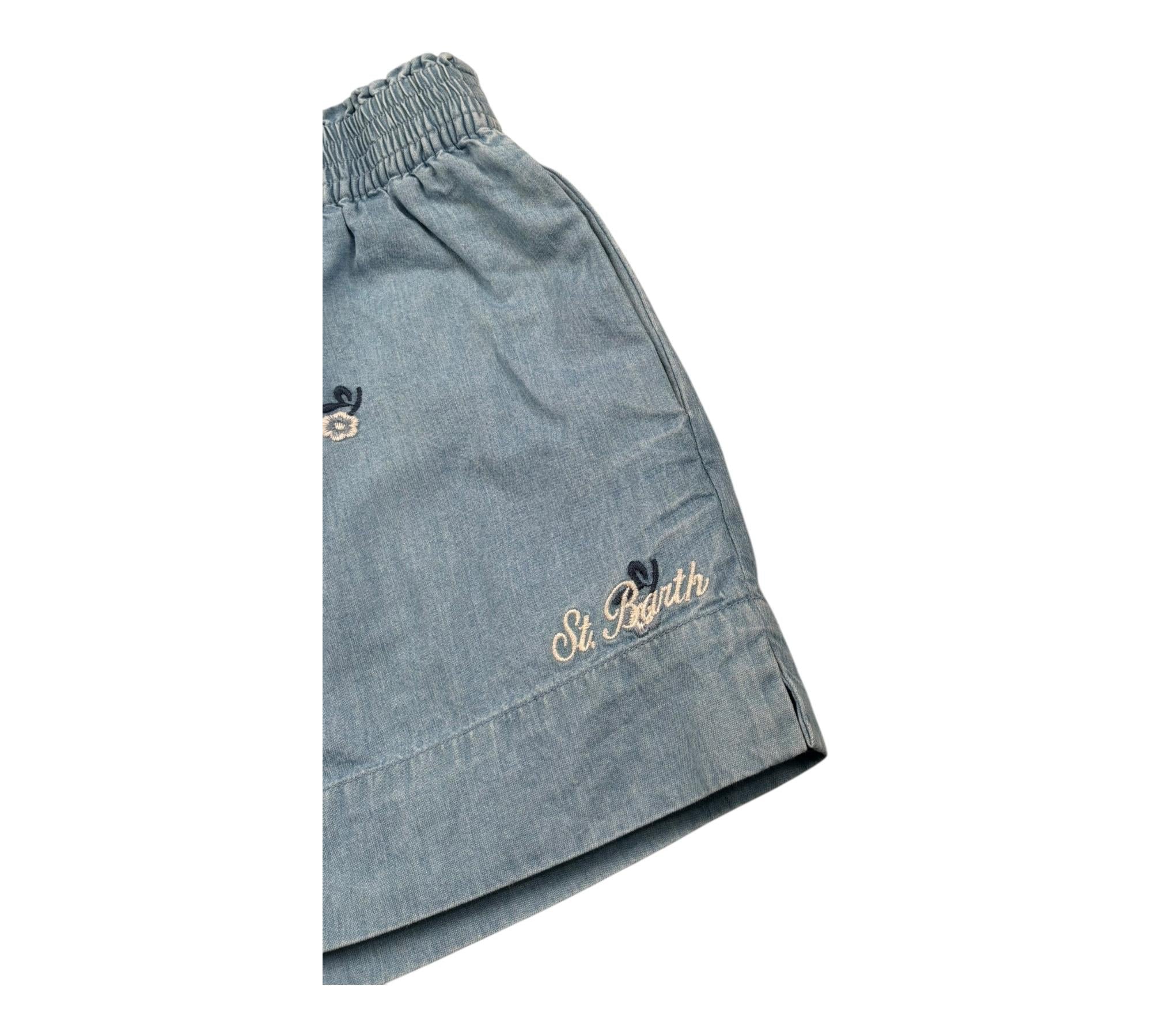 Saint Barth Short In Denim Tinta Unita con Elastico In Vita per Bambina CHAMBRAY AZZURRO SAINT BARTH 