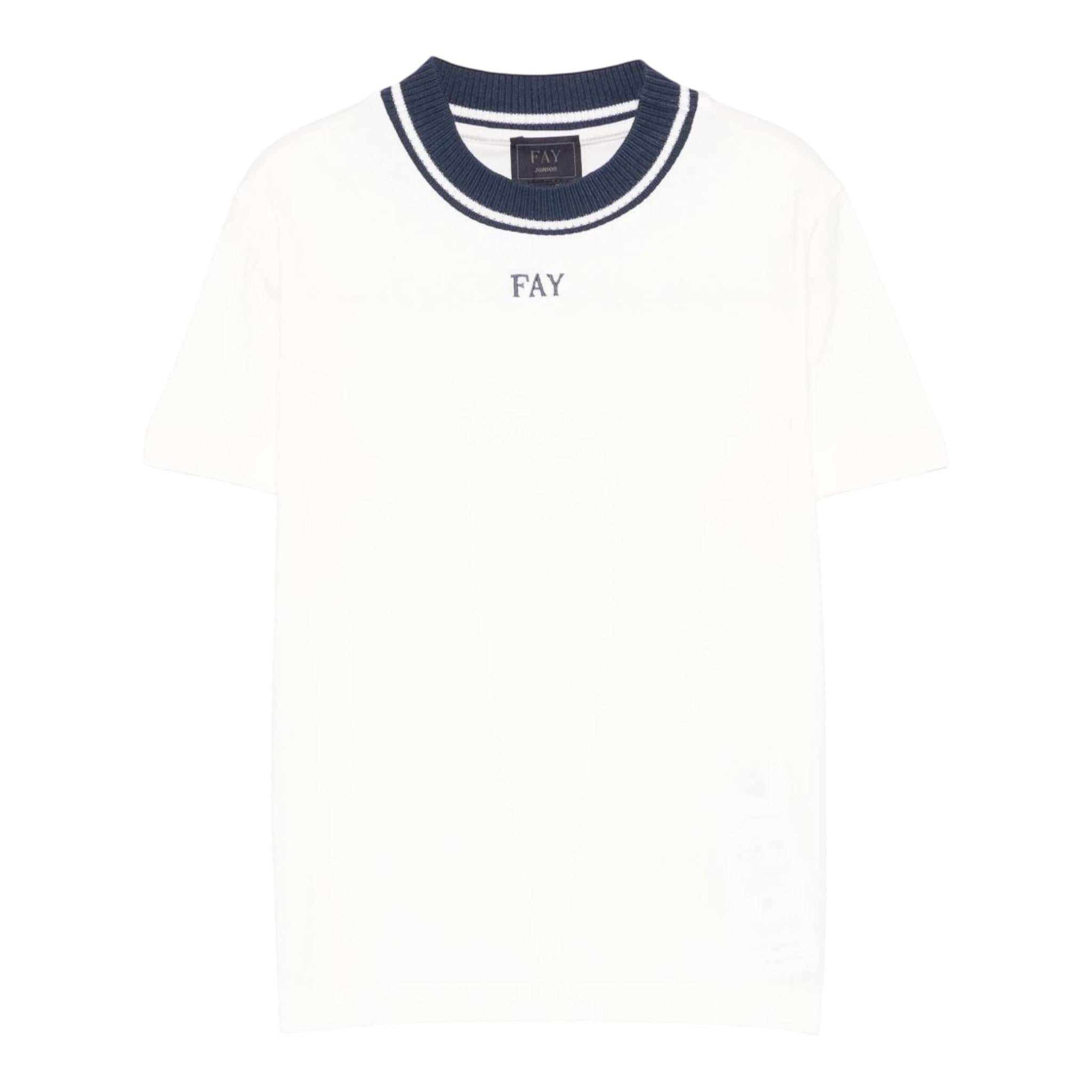 Fay T-Shirt Girocollo con Stampa Tinta Unita per Bambino FW8P91 BIANCO FAY 