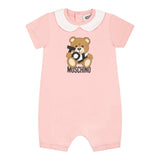 Moschino Pagliaccetto Tinta Unita con Stampa per Neonata MUT049 ROSA MOSCHINO 