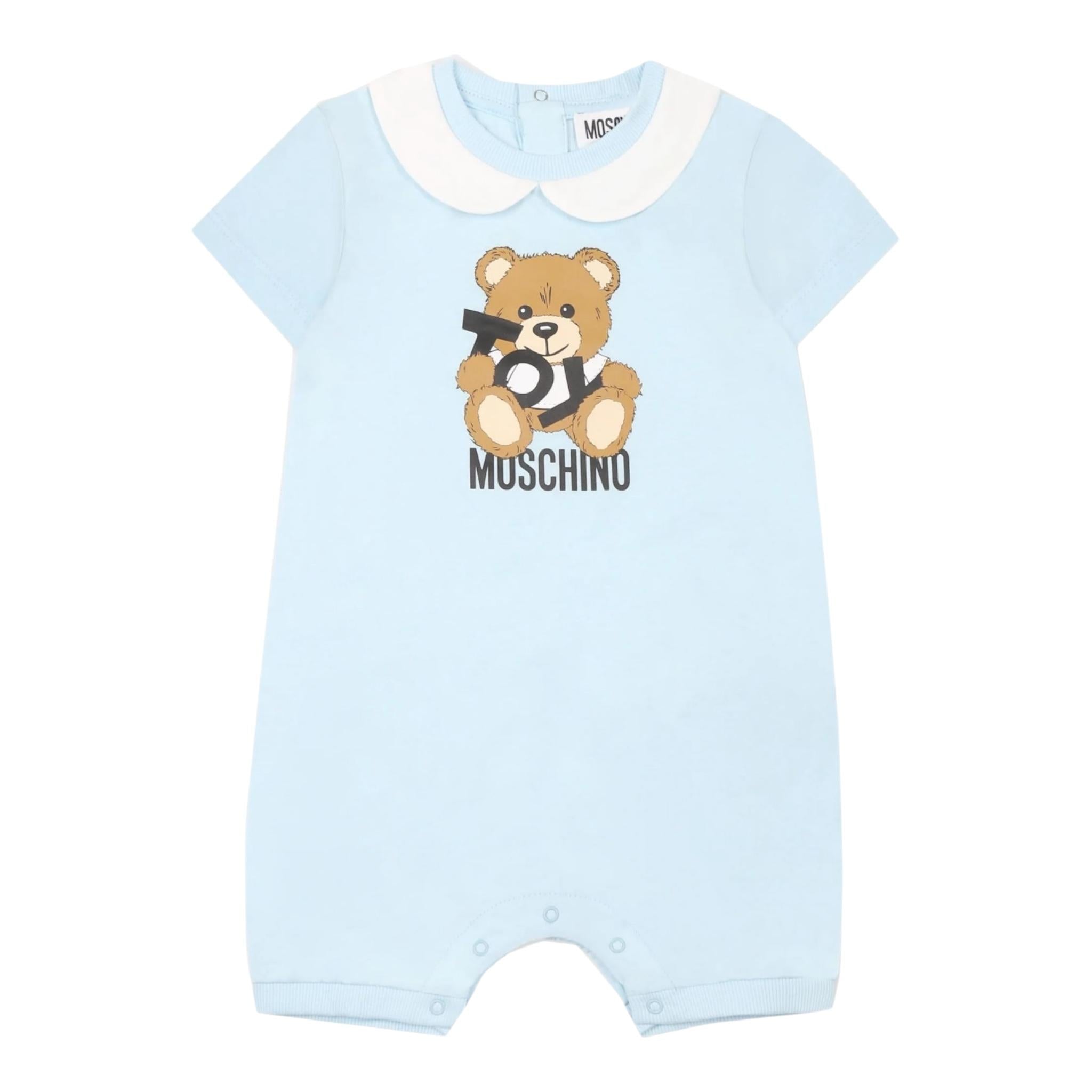 Moschino Pagliaccetto Tinta Unita con Stampa per Neonato MUT049M AZZURRO MOSCHINO 