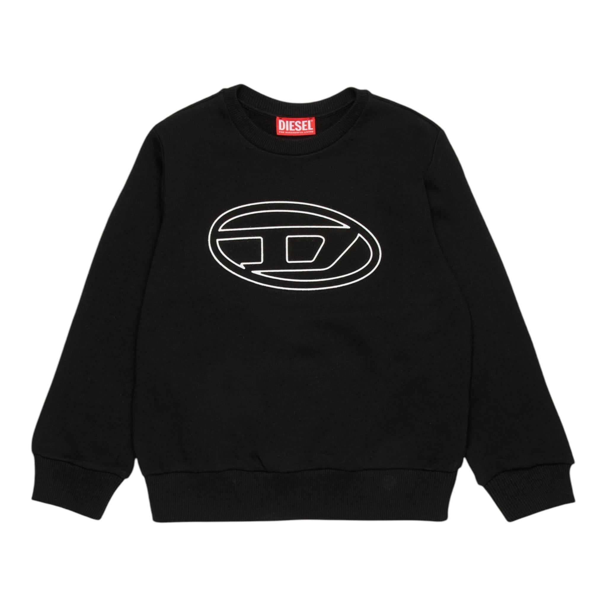 DIESEL felpa chiusa girocollo tinta unita con stampa Nero per Bambino J01787 NERO DIESEL 