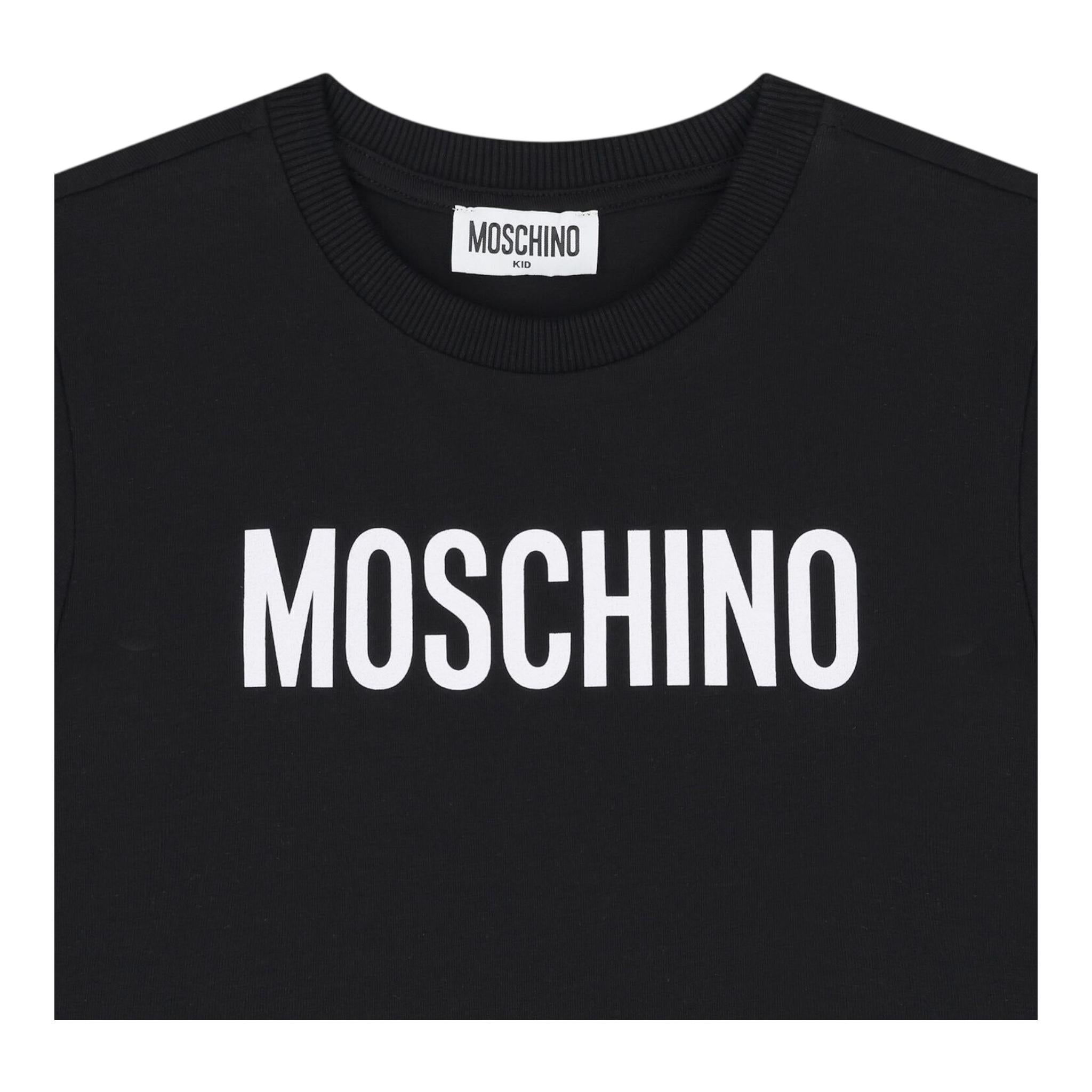 Moschino T-Shirt Girocollo Tinta Unita con Stampe In Contrasto per Neonato MUM04FX NERO MOSCHINO 