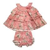 Valentina Bebes Set Einfarbiges Kleid mit Muster-Rosa Culotte für Neugeborene