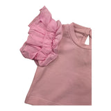 M+E' T-Shirt Girocollo Tinta Unita con Maniche Rouches Rosa per Neonata