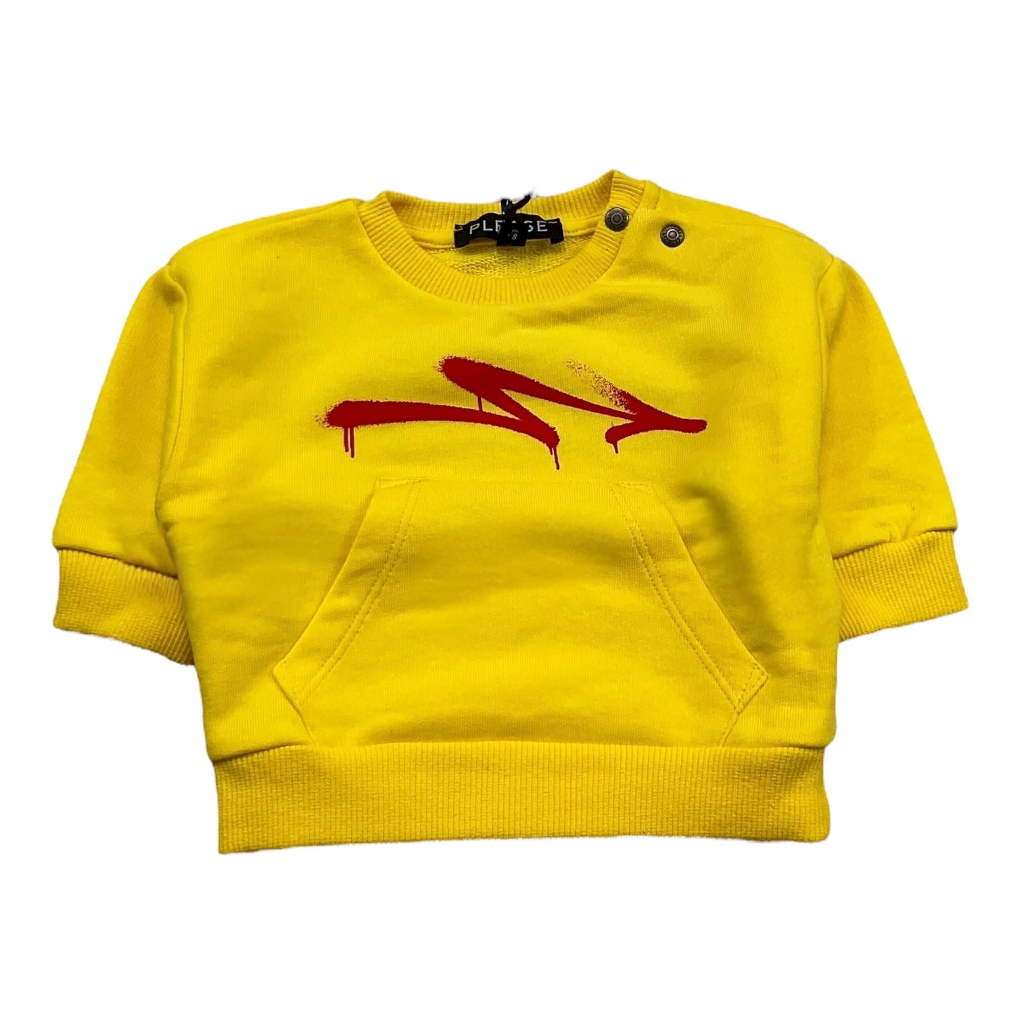 Please Felpa Chiusa Girocollo Tinta Unita con Stampe In Contrasto per Neonato LBB7040B47 GIALLO PLEASE 