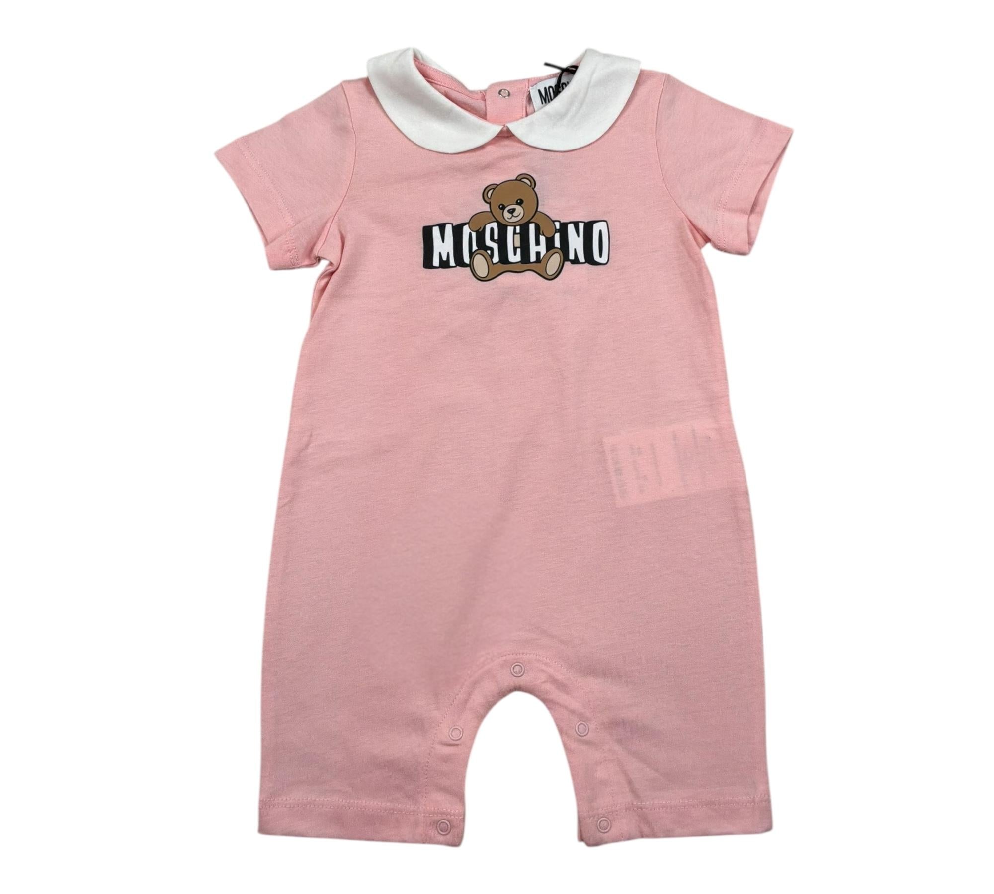 Moschino Pagliaccetto Mezza Manica Tinta Unita con Colletto per Neonata MNY03YA ROSA MOSCHINO 