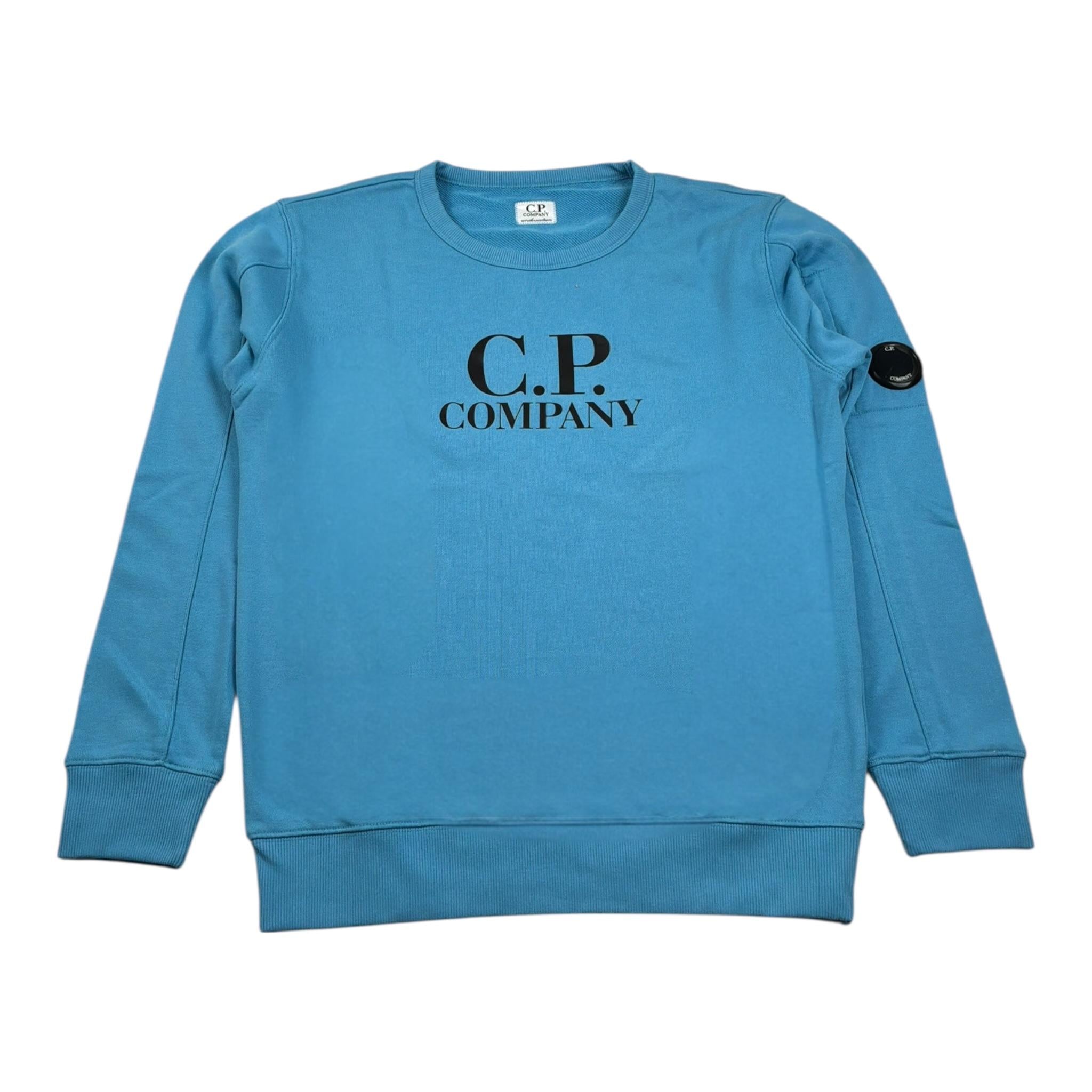 C.P. Company Felpa Girocollo tinta unita con Stampa Azzurro per Bambino CUF00B AZZURRO C.P. COMPANY 