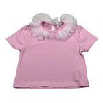 M+E' T-Shirt Girocollo tinta unita con Colletto Tulle Rosa per Bambina UE1772J ROSA M+E' 