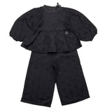 Minimo Completo 2 Pezzi Top-Pantalone Palazzo In Pizzo San Gallo Nero Per Bambina