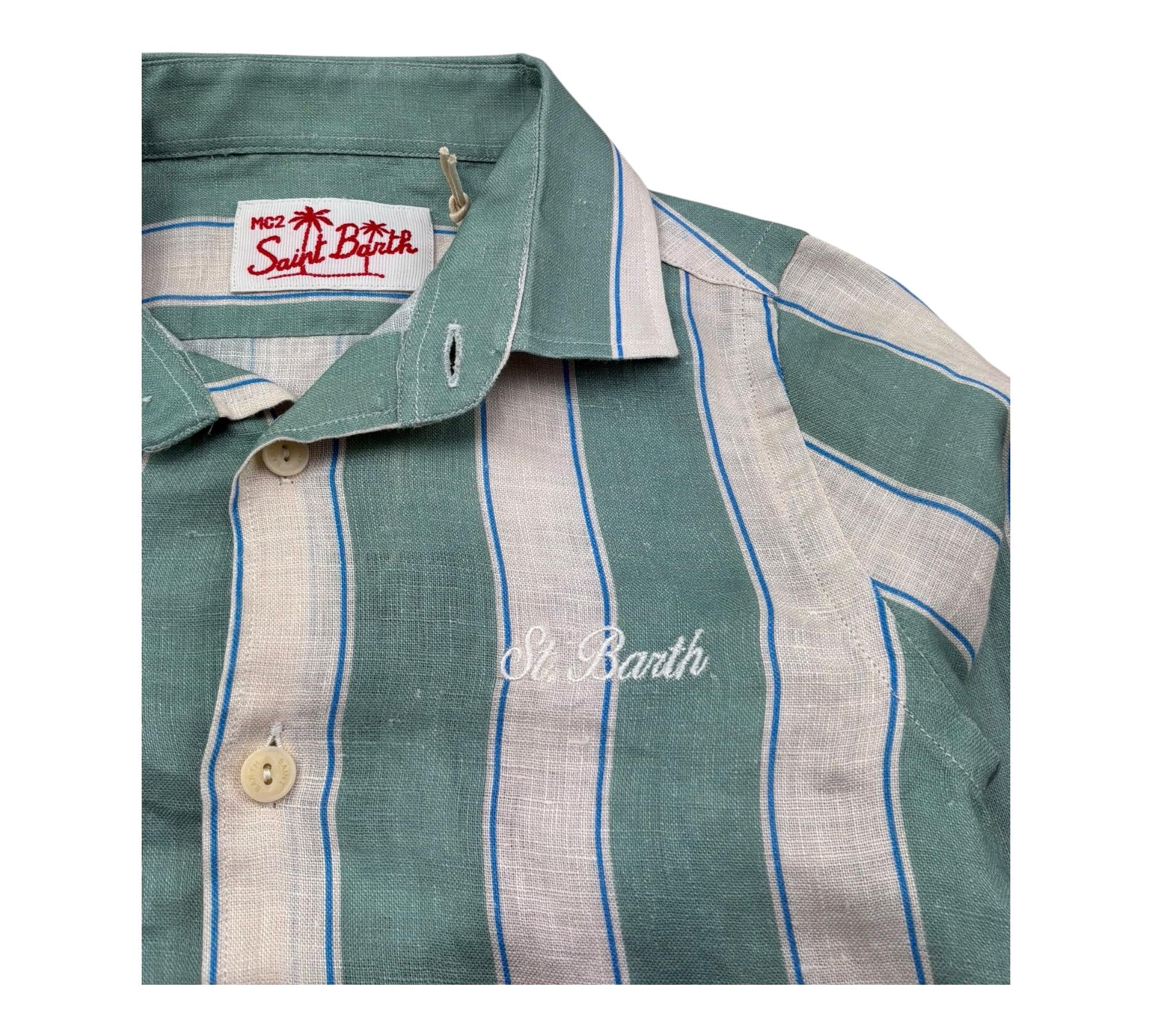 Saint Barth Camicia Manica Lunga Fantasia A Righe per Bambino AGNES VERDE SAINT BARTH 