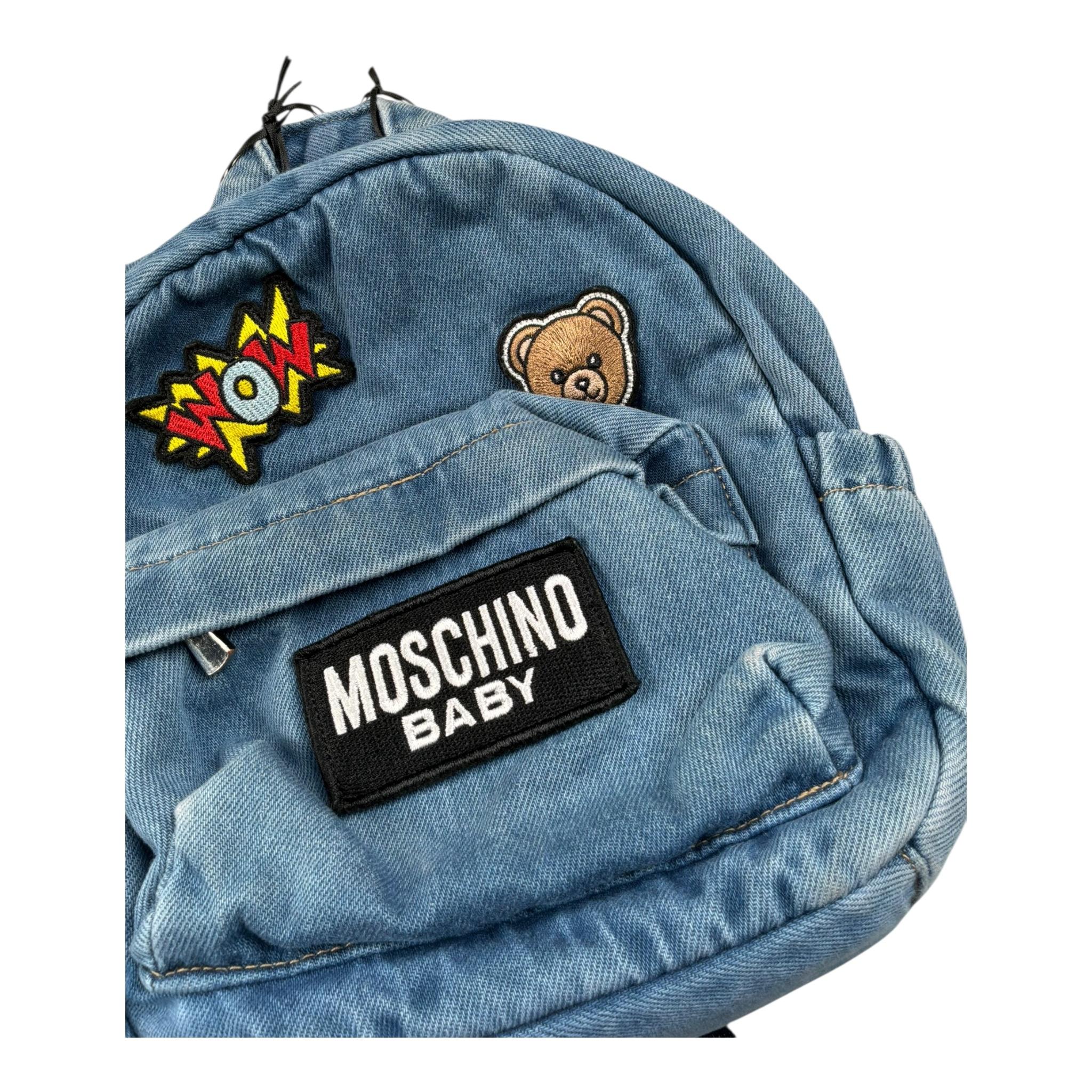 Moschino Zaino In Denim Tinta Unita con Stampa per Bambina MUX05R BLU MOSCHINO 