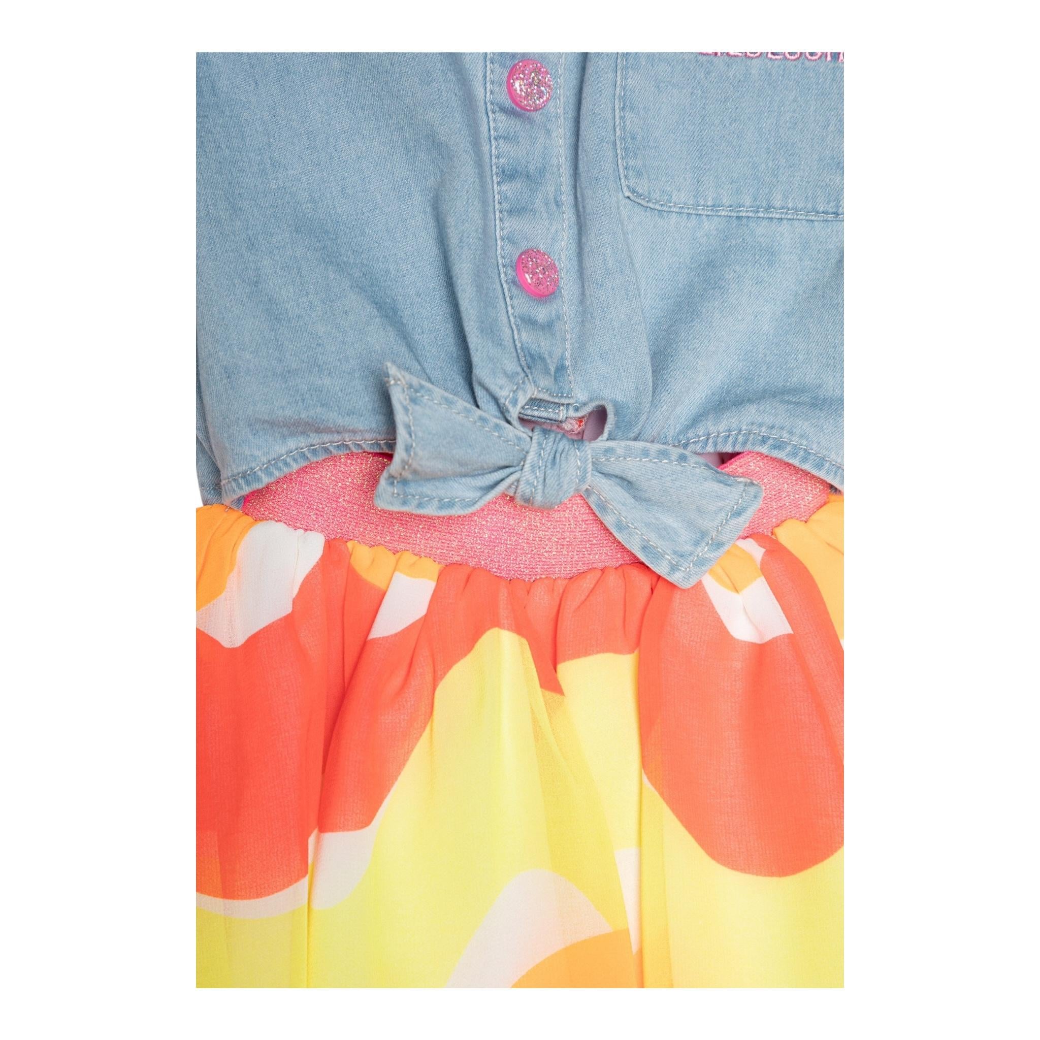 Billieblush Abito Tinta Unita con Gonnellone Multicolor E Denim Giromanica per Bambina U21023 AZZURRO BillIEBLUSH 